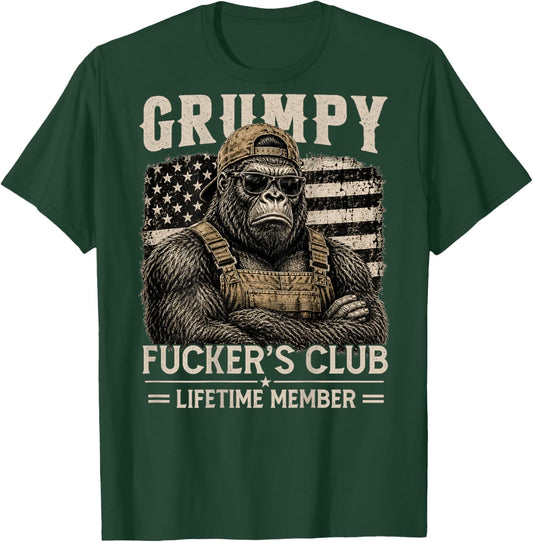 (ON Back) Grumpy Fuckers Club Lifetime Member Bigfoot Monkey T-Shirt - T-Shirt | Forest