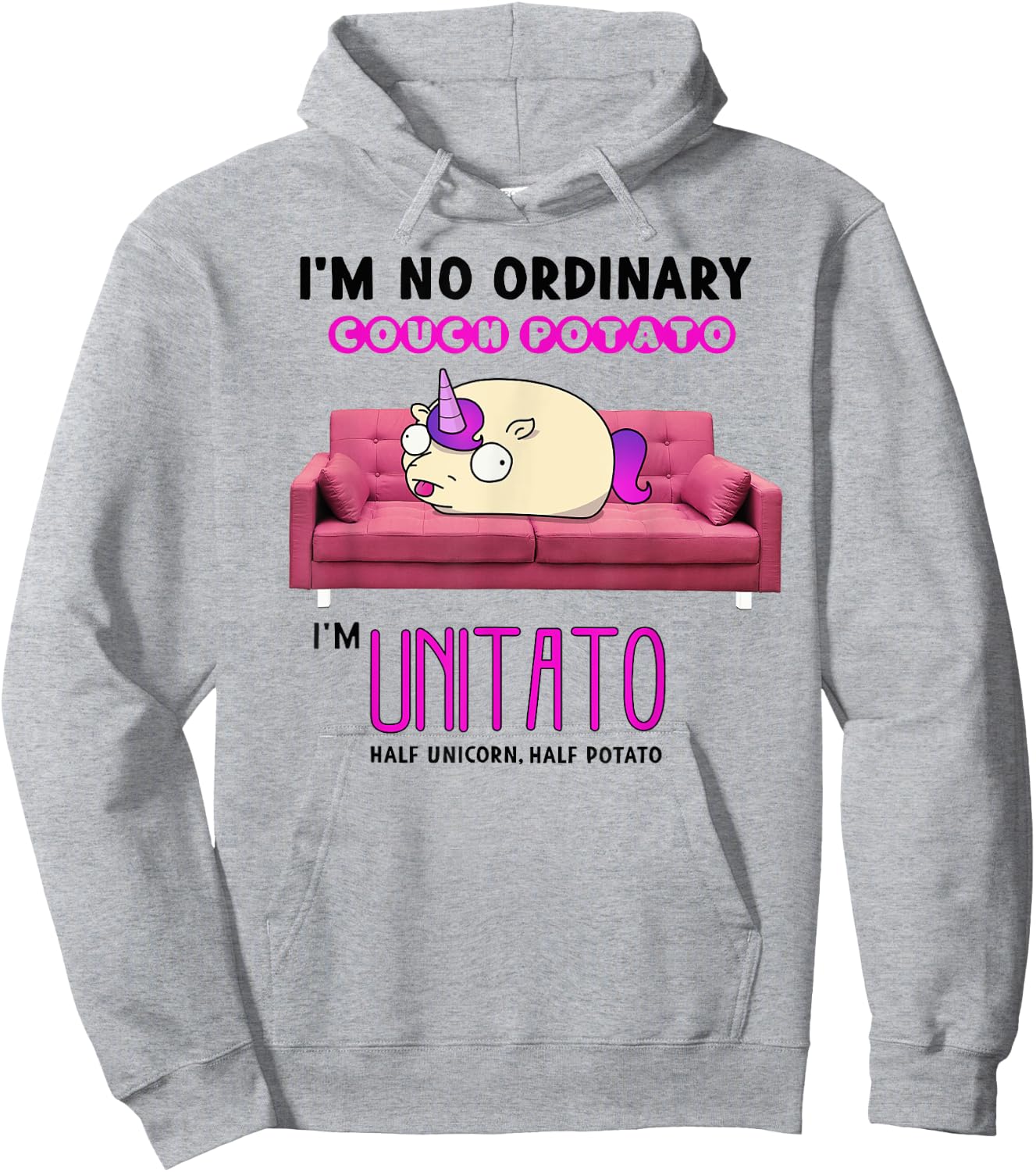 Couch Potato Funny Unicorn Hoodie - Hoodie | Ash