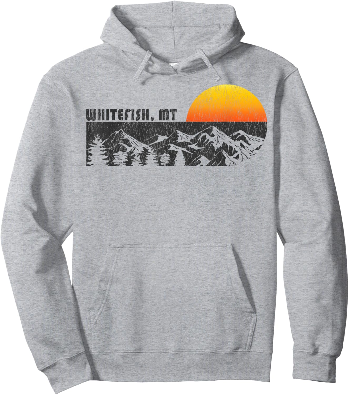 Retro Whitefish Montana Mountain Sunset Winter Hoodie - Hoodie | Ash