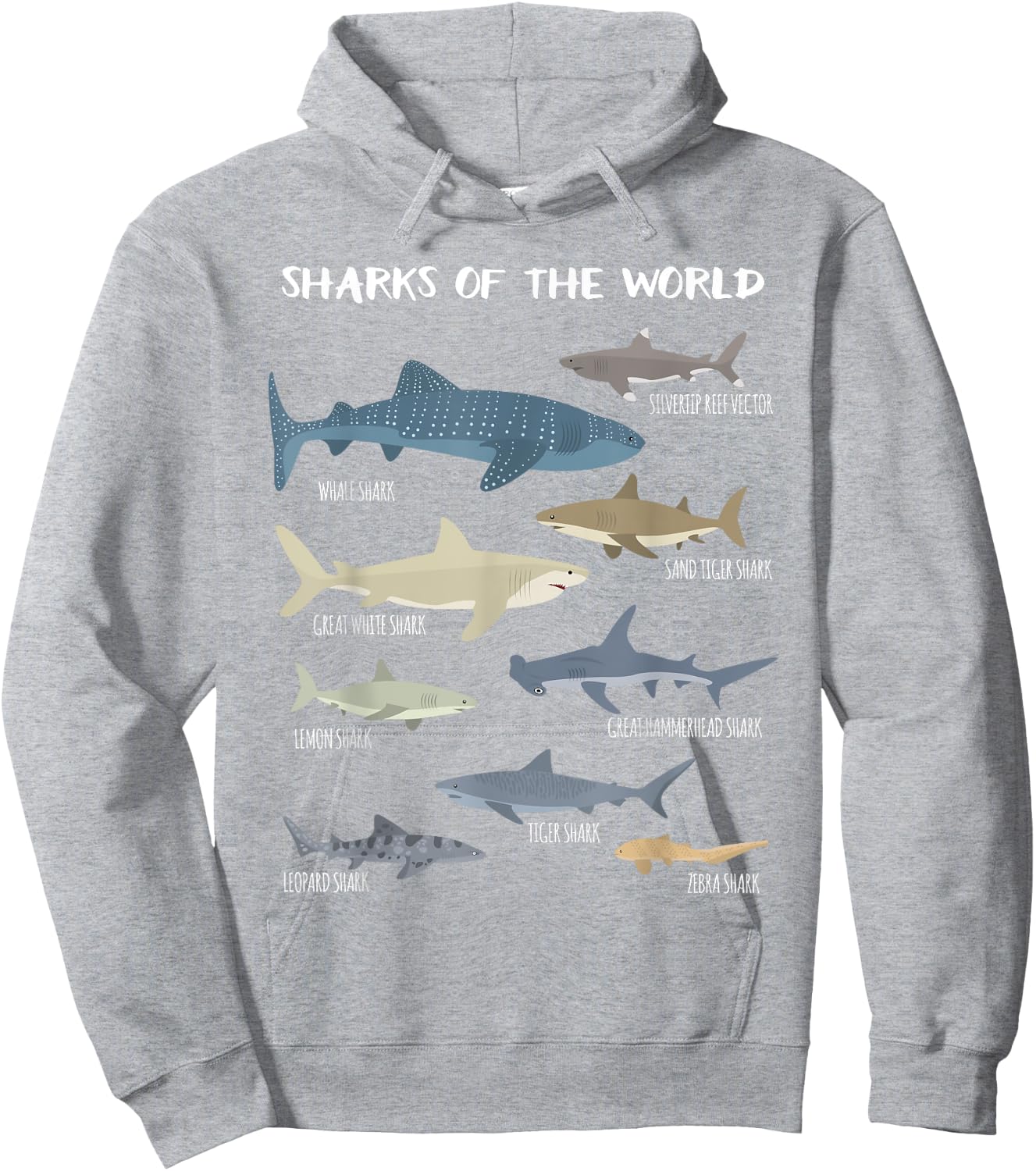 Sharks Of The World Educational Funny Hoodie - Hoodie | Ash