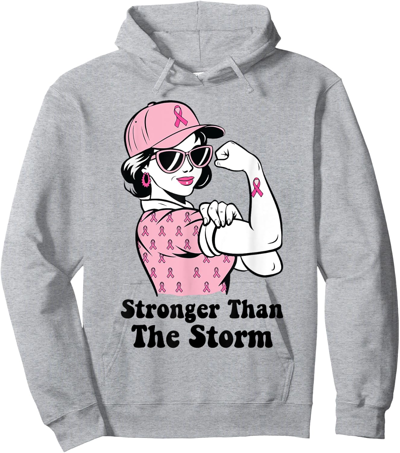 Stronger Than The Storm Breast Cancer Awareness Hoodie - Hoodie | Ash