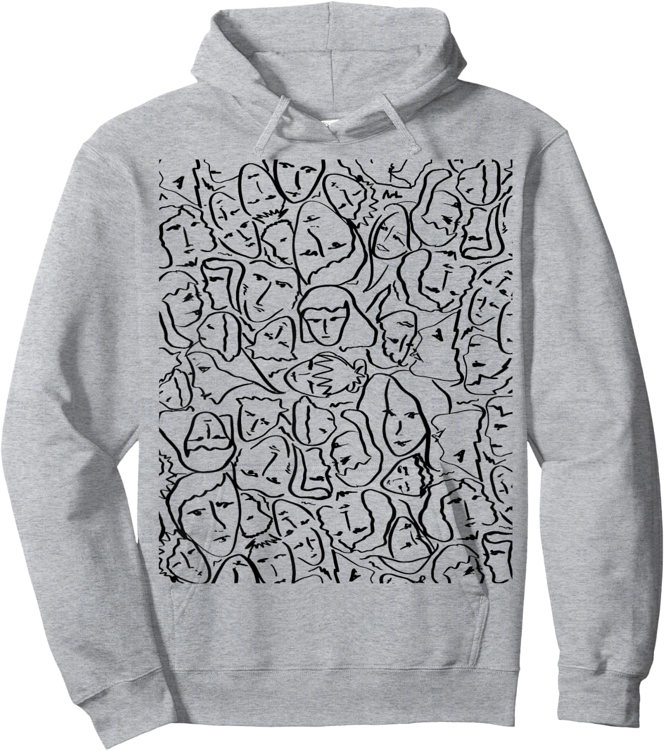 Elios Shirt Faces in Black Ink Hand Drawn Art Hoodie - Hoodie | Ash
