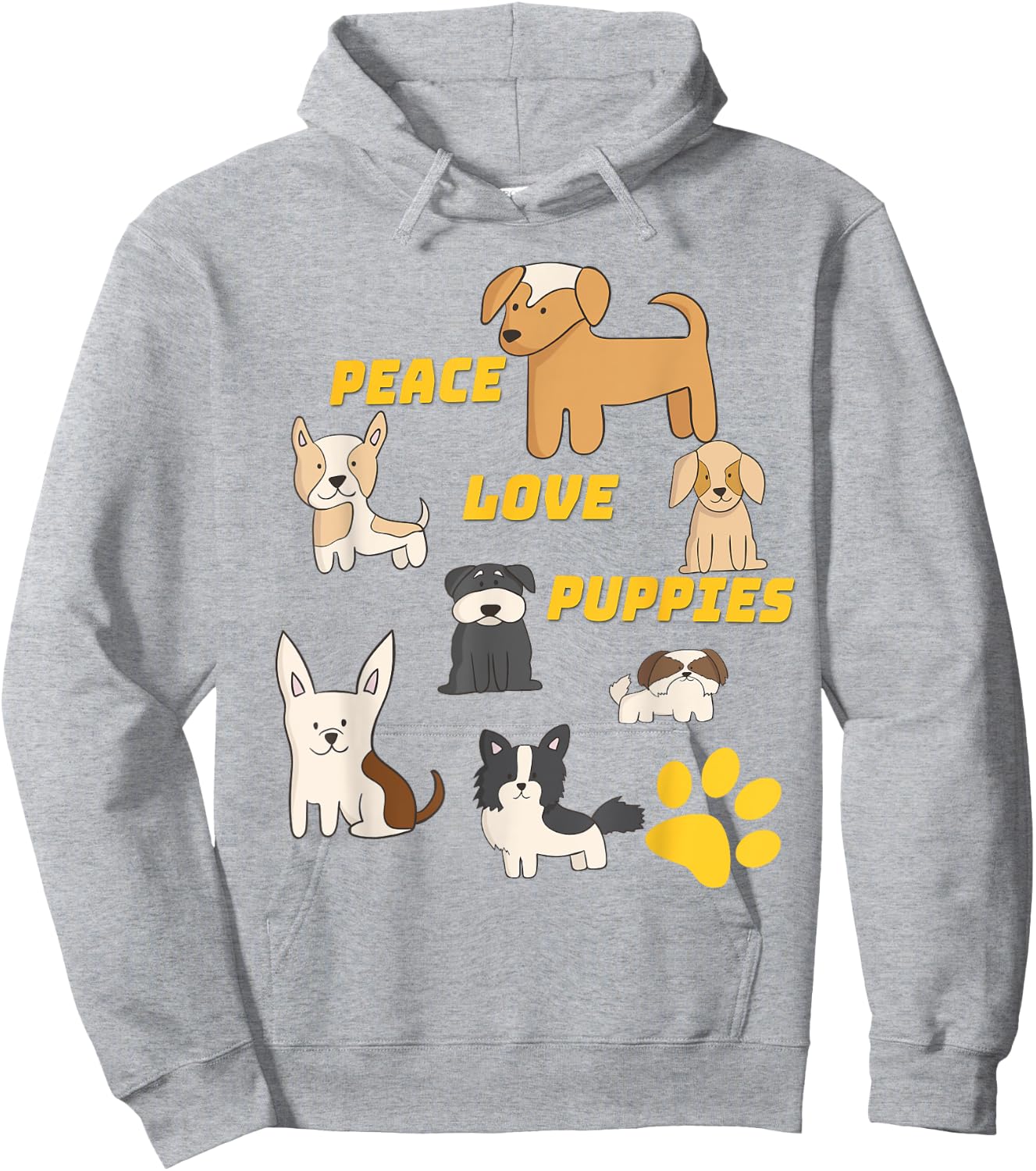 Peace Love Puppies Paw Print T Shirt Hoodie - Hoodie | Ash