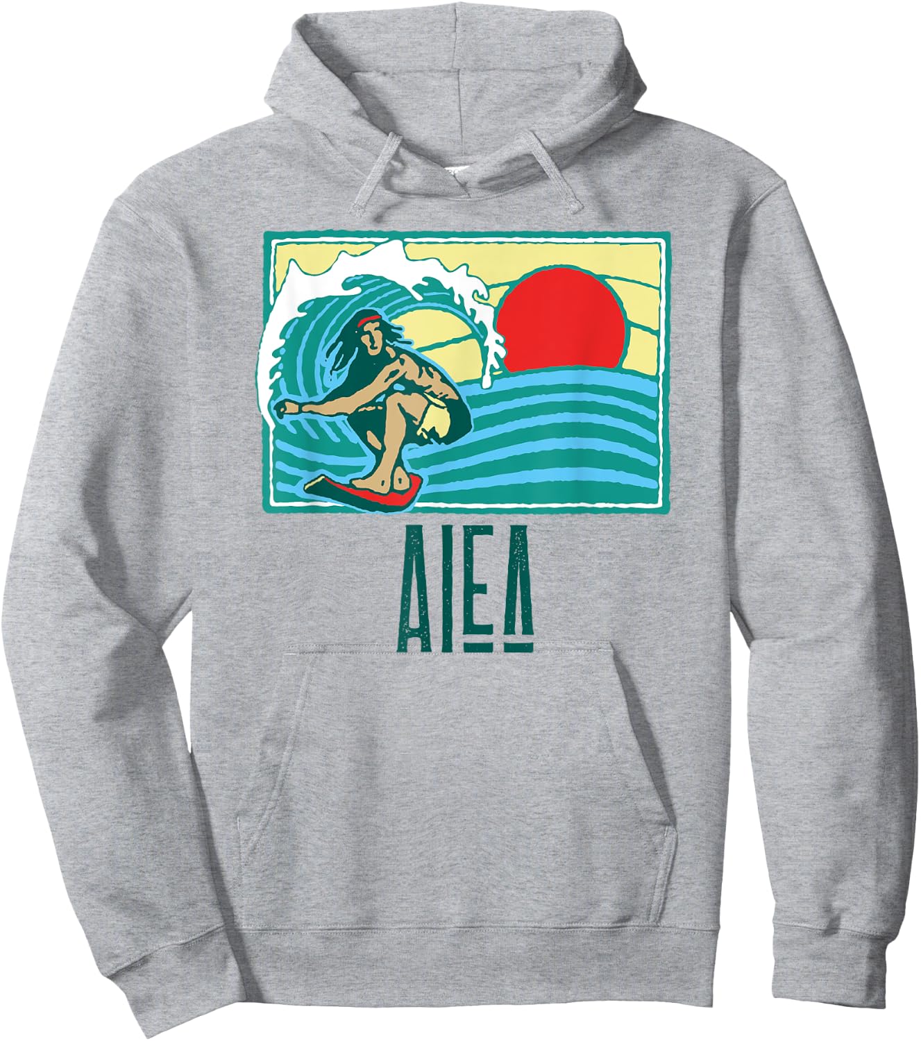 Aiea Hawaii Vintage Surfer & Wave Retro Graphic Hoodie - Hoodie | Ash