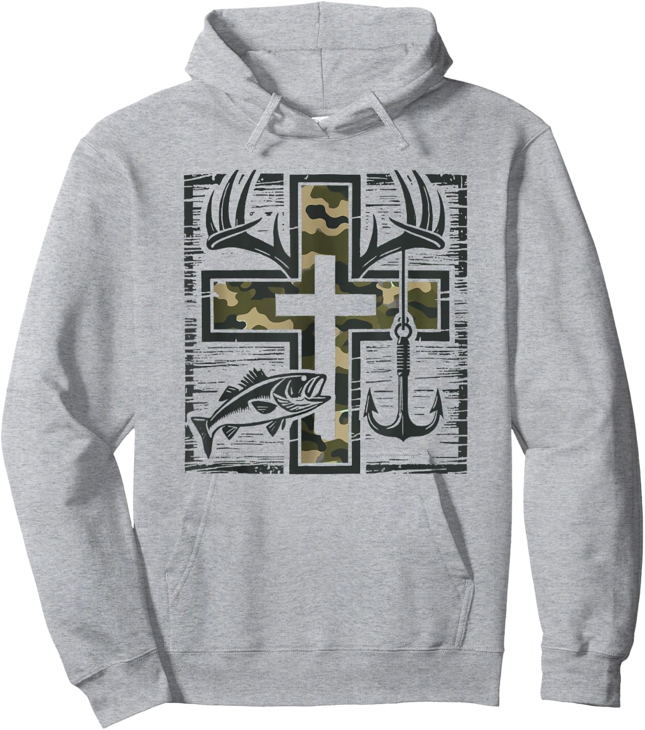 Jesus Camo Cross Shirt With Fish Christian Gift Hoodie - Hoodie | Ash