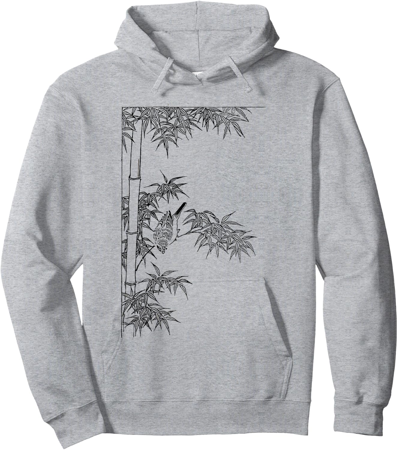 Picture of bamboo - bamboo plant with a bird Hoodie - Hoodie | Ash