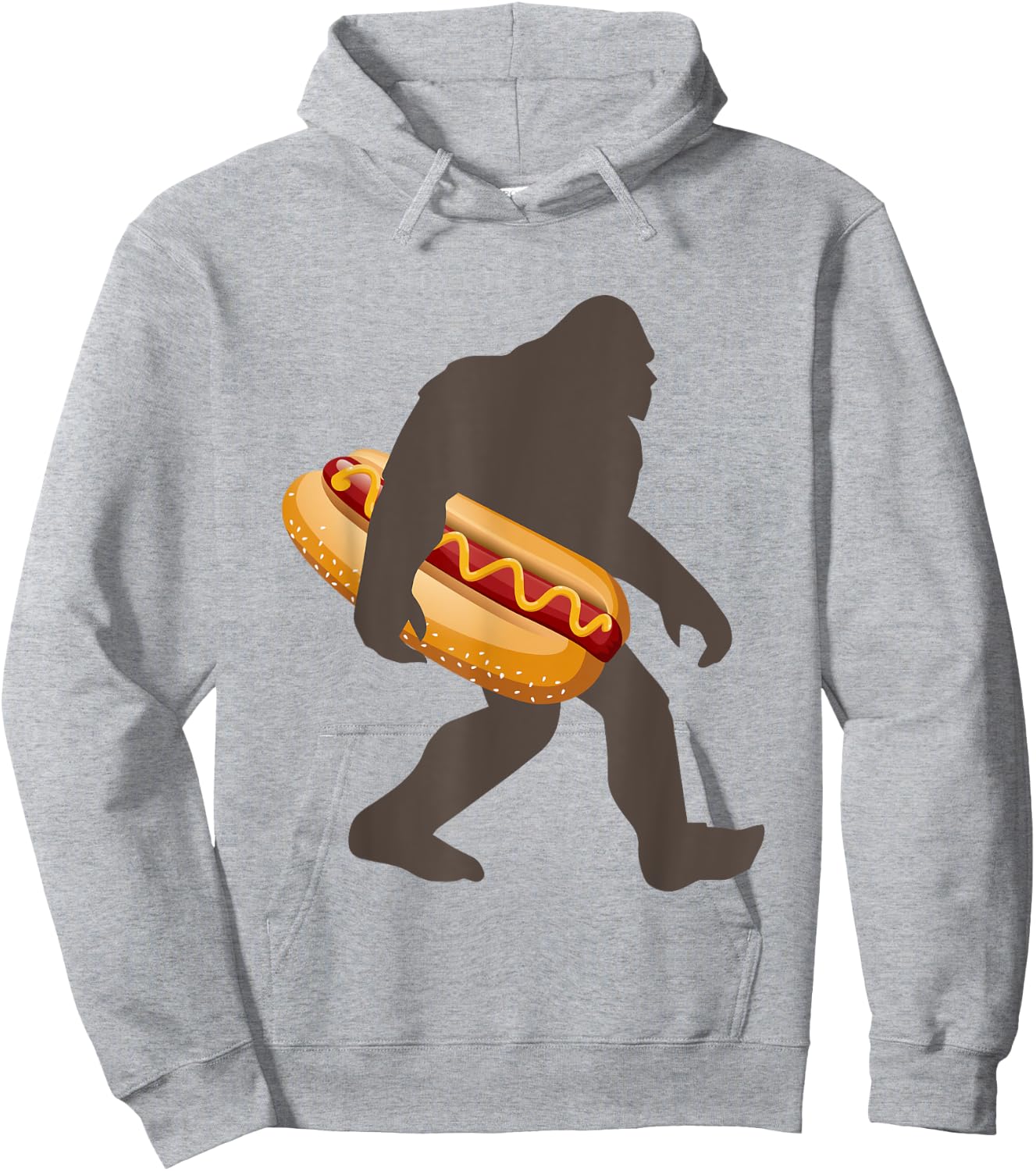 Bigfoot Carrying Hot Dog, Funny Sasquatch Gift Hoodie - Hoodie | Ash