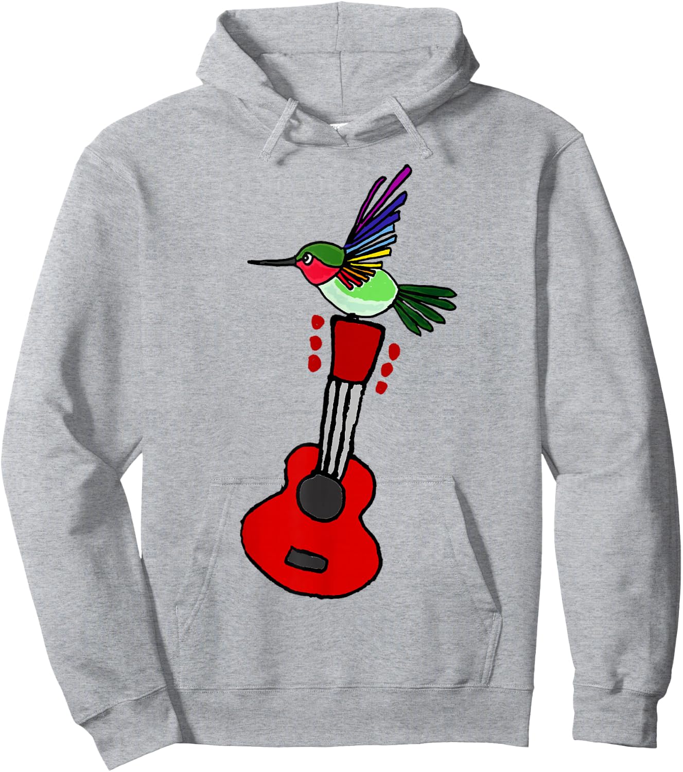 Smilenowtees Funny Hummingbird on Red Guitar Hoodie - Hoodie | Ash