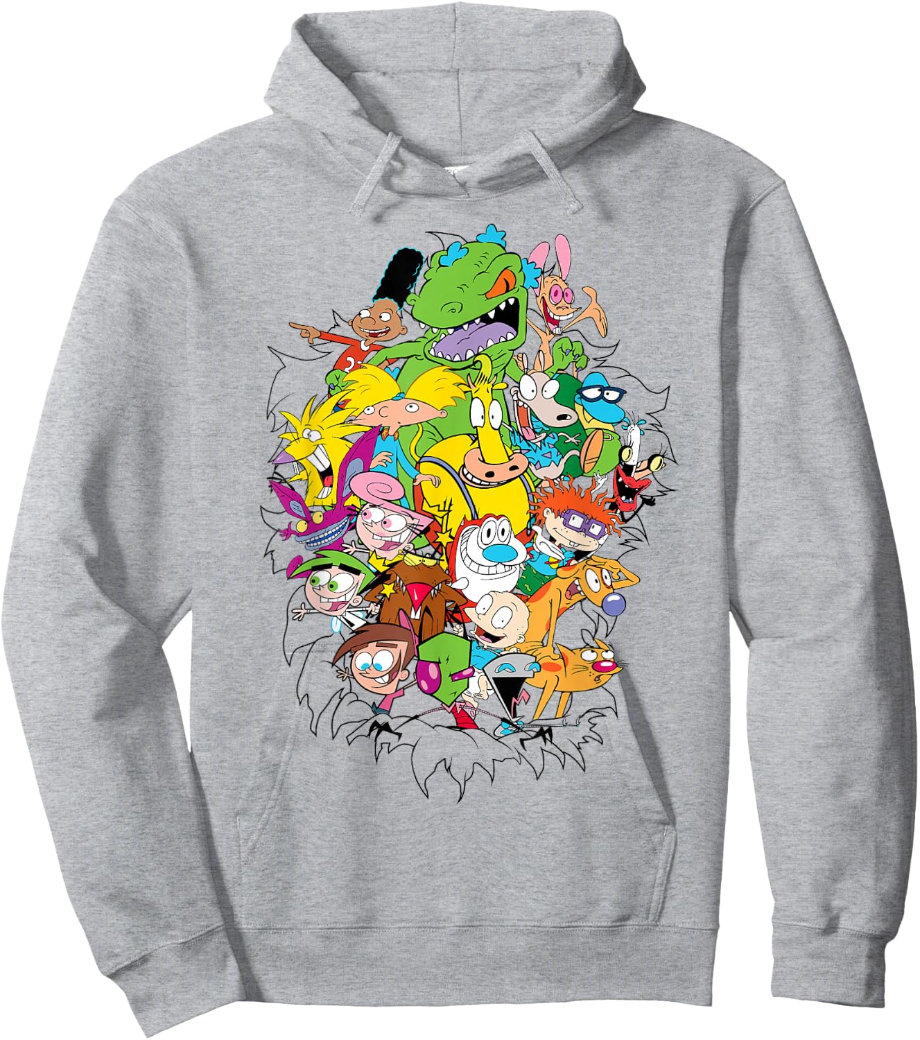 Nickelodeon Classic Characters Bursting Through Hoodie - Hoodie | Ash