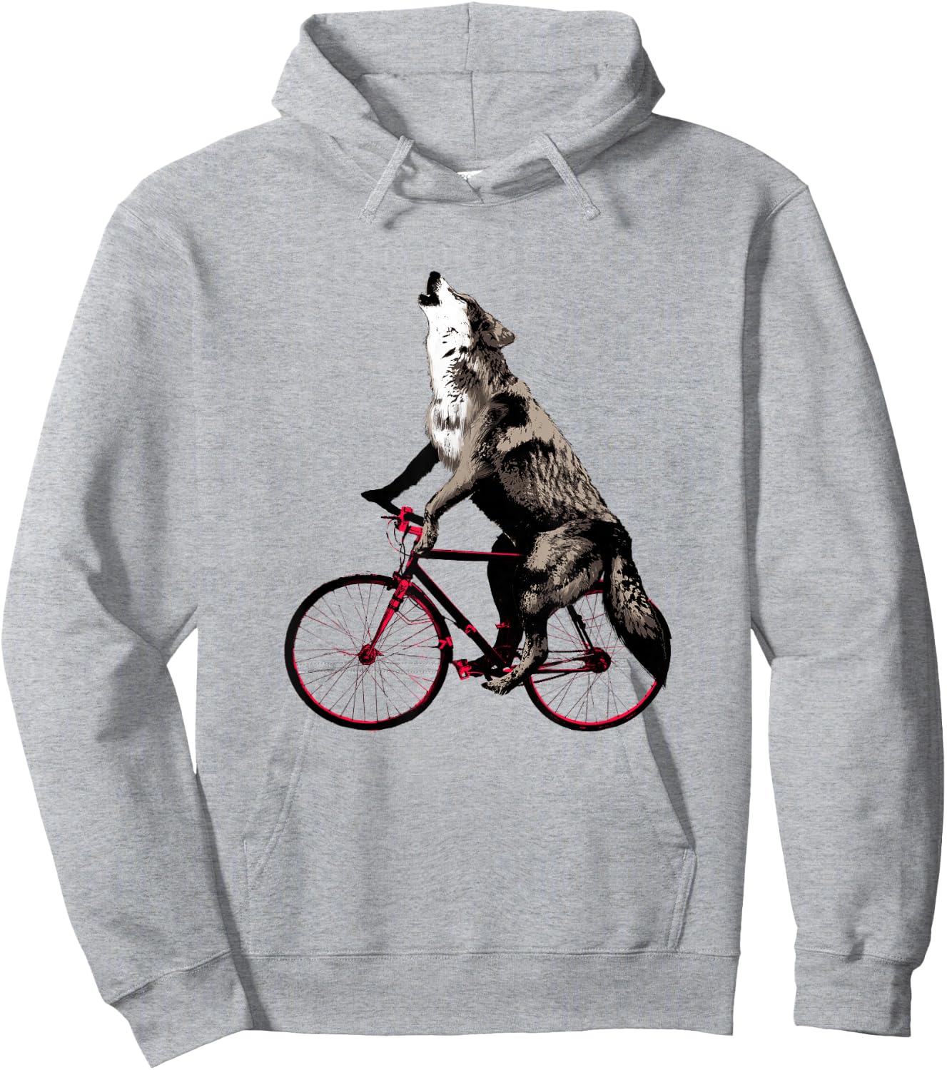 Wolf Howling at the Moon on a Bicycle - Ironic Hoodie - Hoodie | Ash
