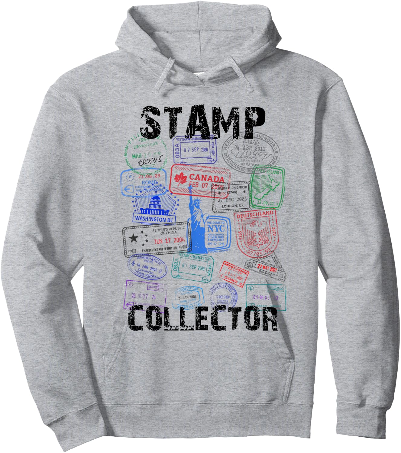 Passport Stamps Shirt Travel Vacation Hoodie - Hoodie | Ash