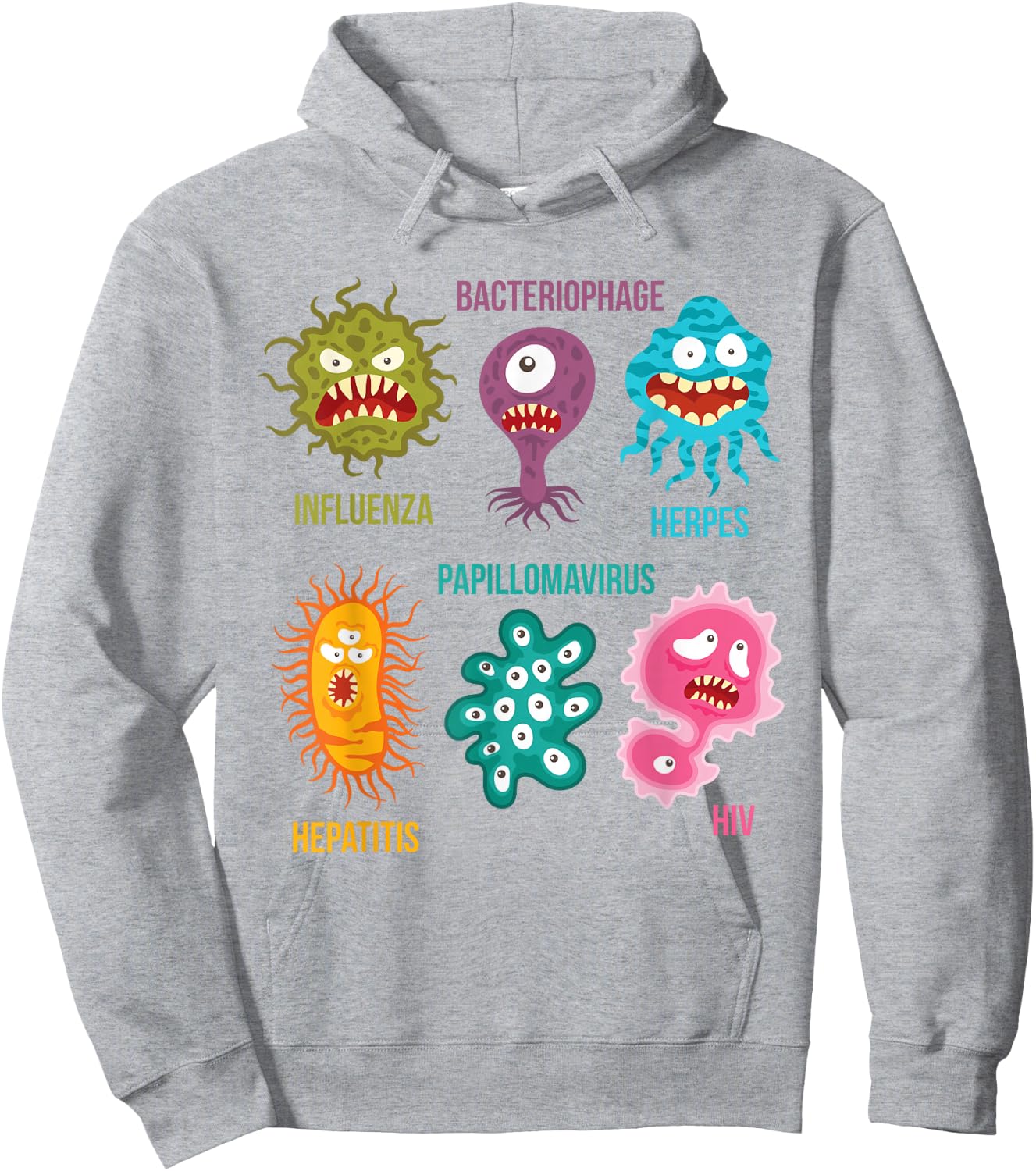 Virology : Family Of Cute Colorful Viruses Hoodie - Hoodie | Ash