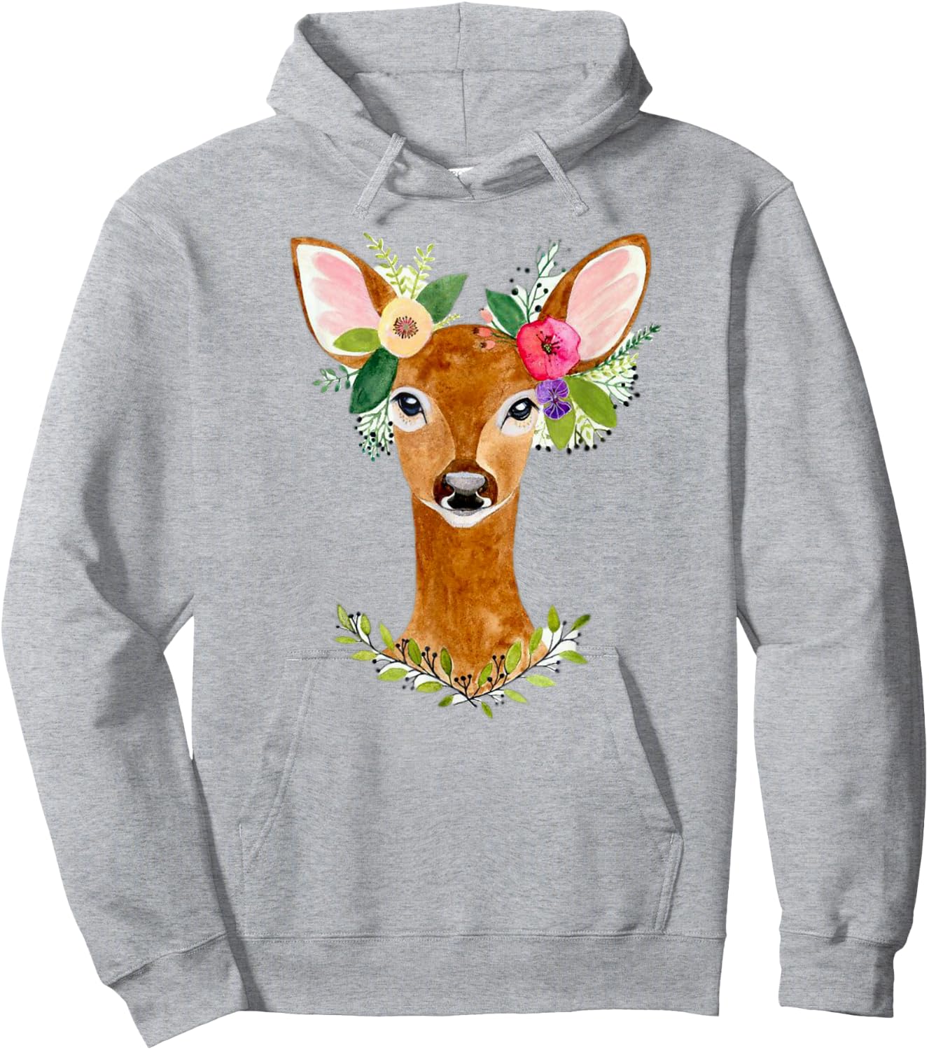 Lovely Doe Boho Nature Floral Art Deer Artwork Hoodie - Hoodie | Ash