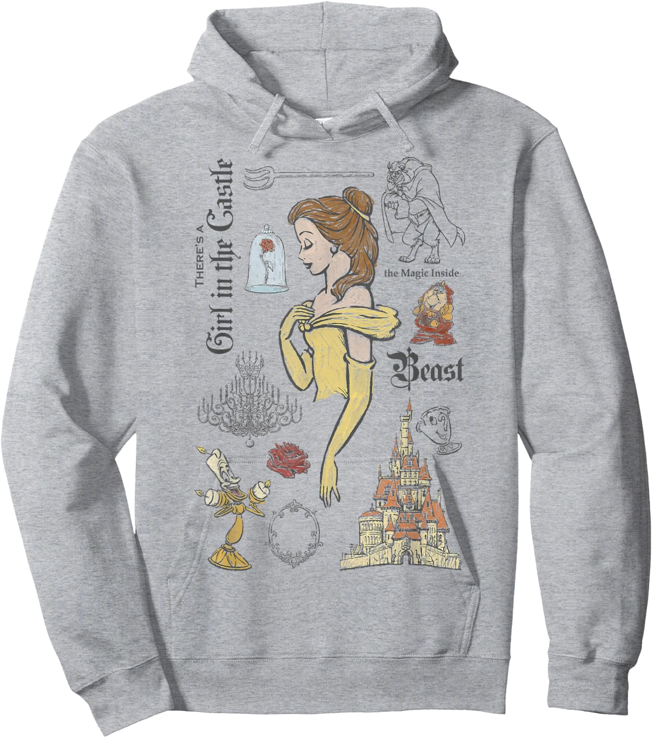 Disney Beauty and The Beast Characters Sketched Hoodie - Hoodie | Ash