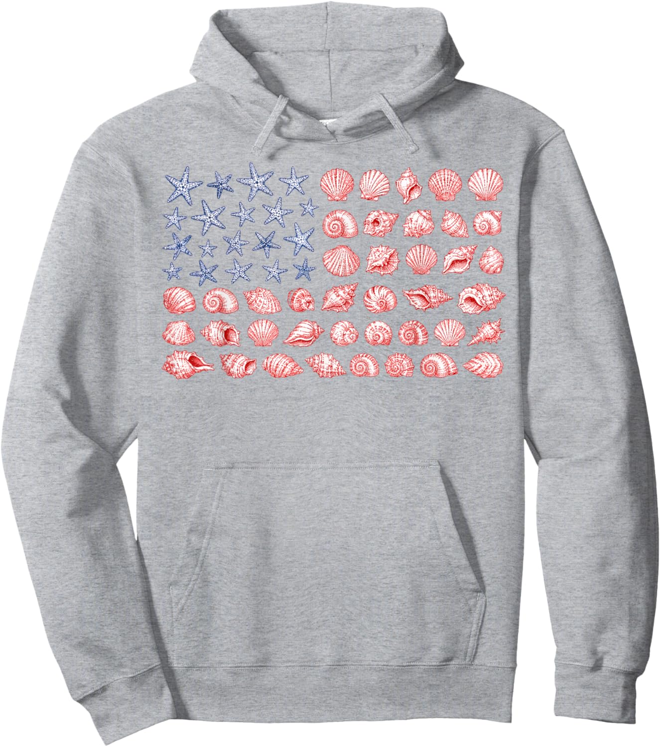 Seashell USA Flag 4th of July Women Kids Summer Hoodie - Hoodie | Ash
