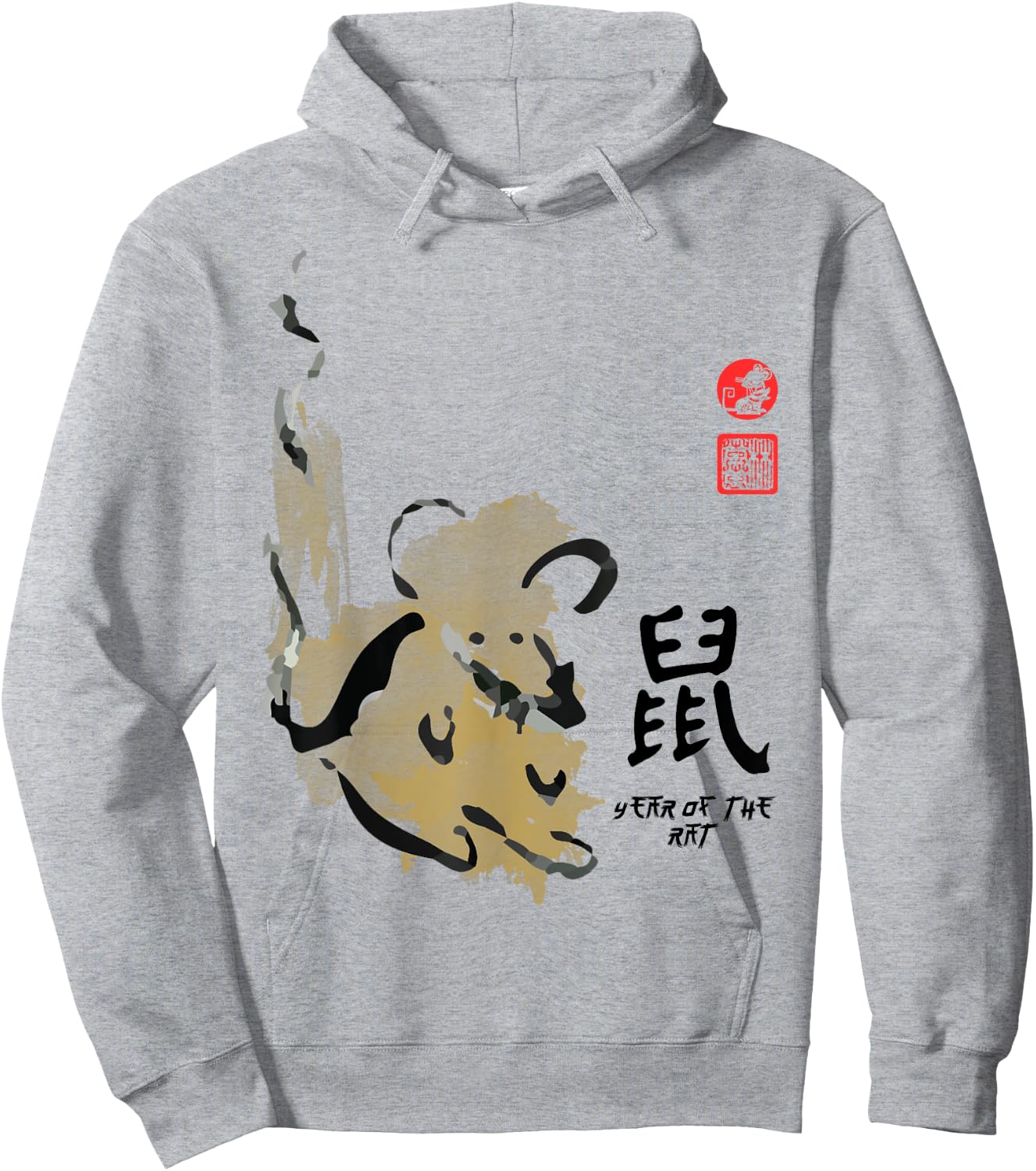 Year of Rat Painting Seal Animal Chinese Zodiac Hoodie - Hoodie | Ash