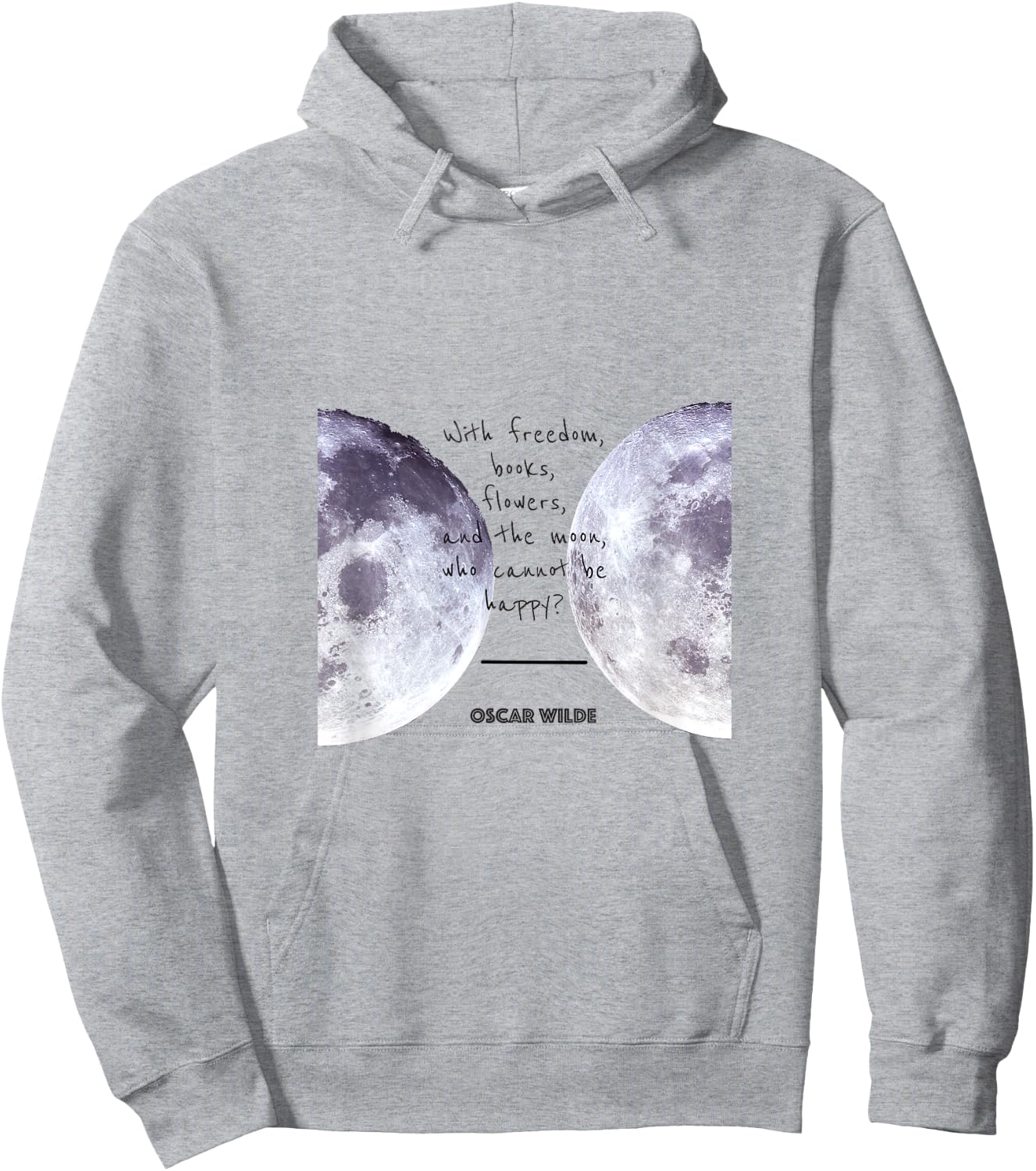 Oscar Wilde "Books, Moon, and Happiness" Quote Hoodie - Hoodie | Ash