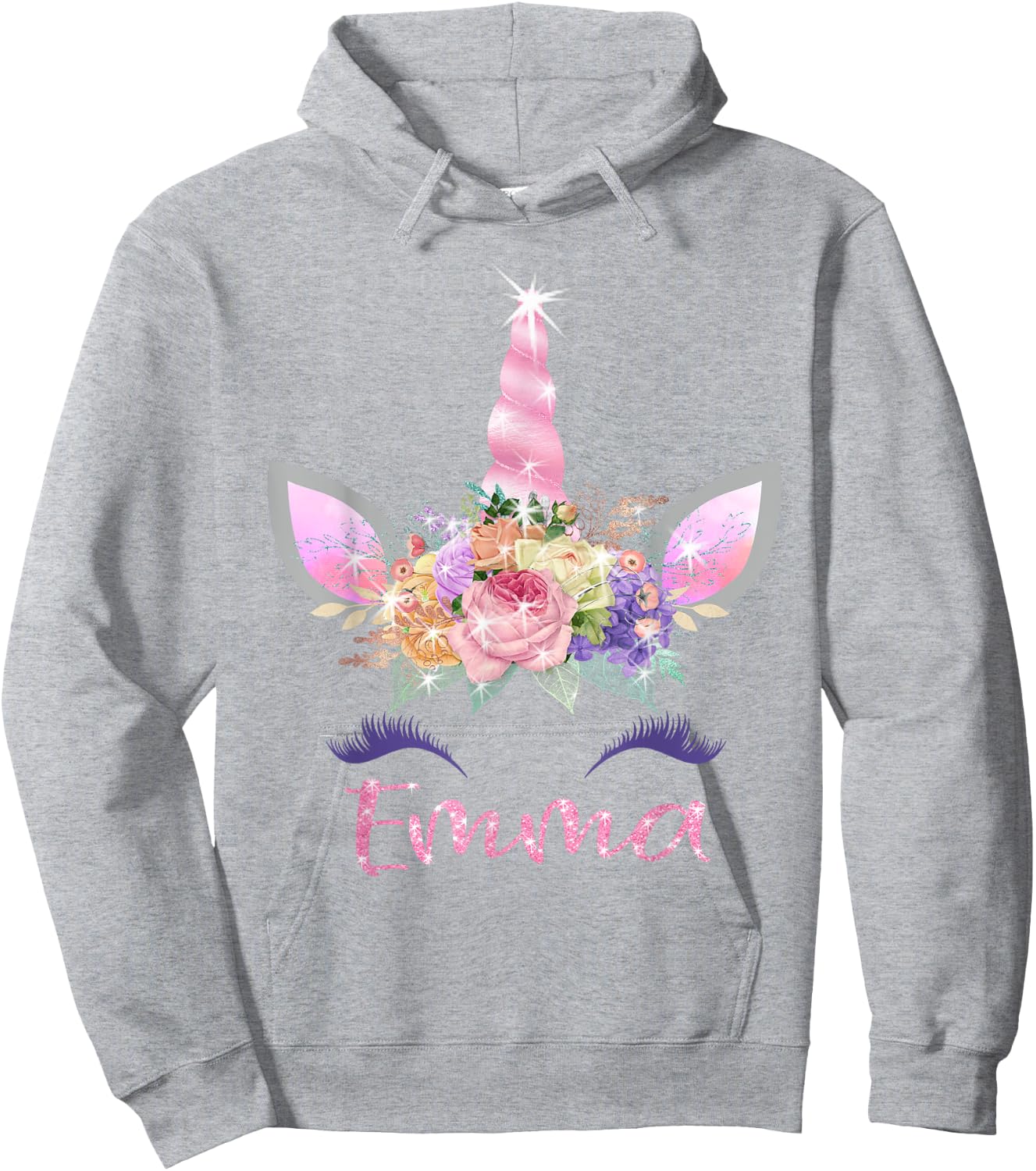 Emma: Unicorn Shirts for Girls with Name Hoodie - Hoodie | Ash