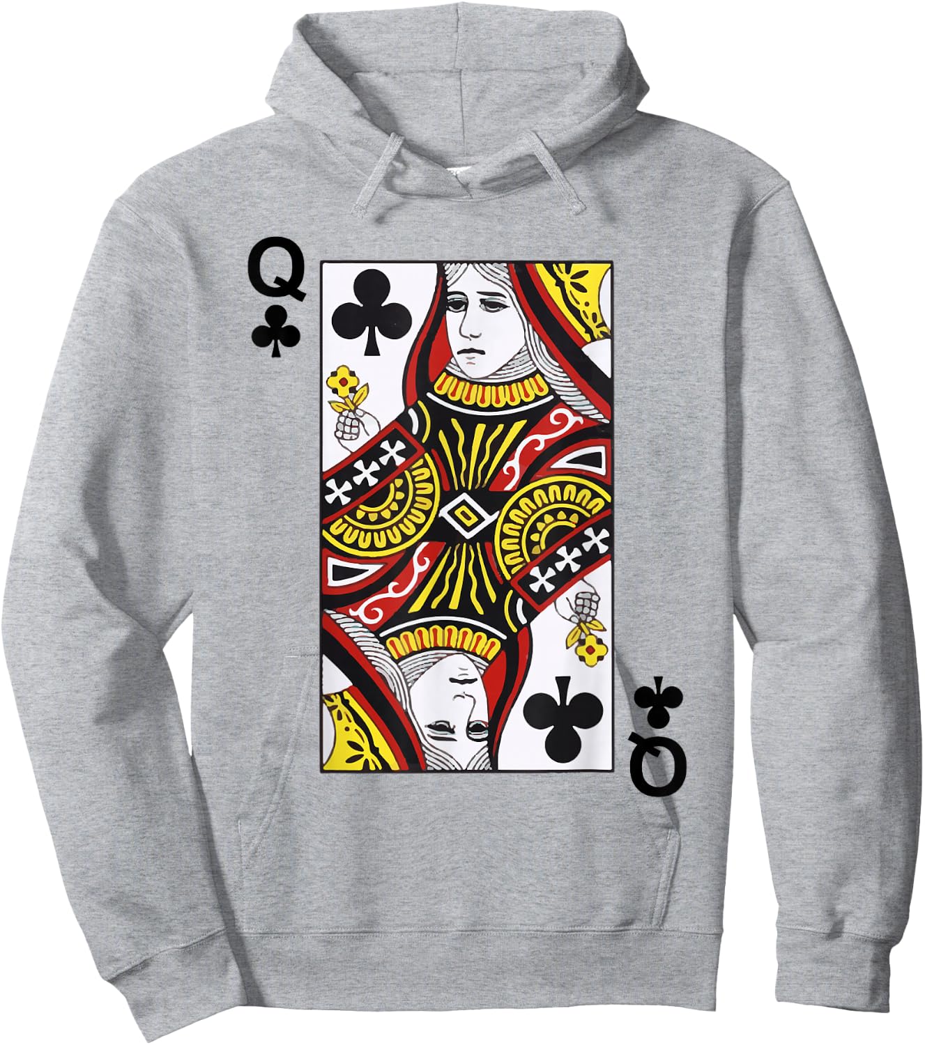 Queen of Clubs Blackjack Playing Cards Hoodie - Hoodie | Ash
