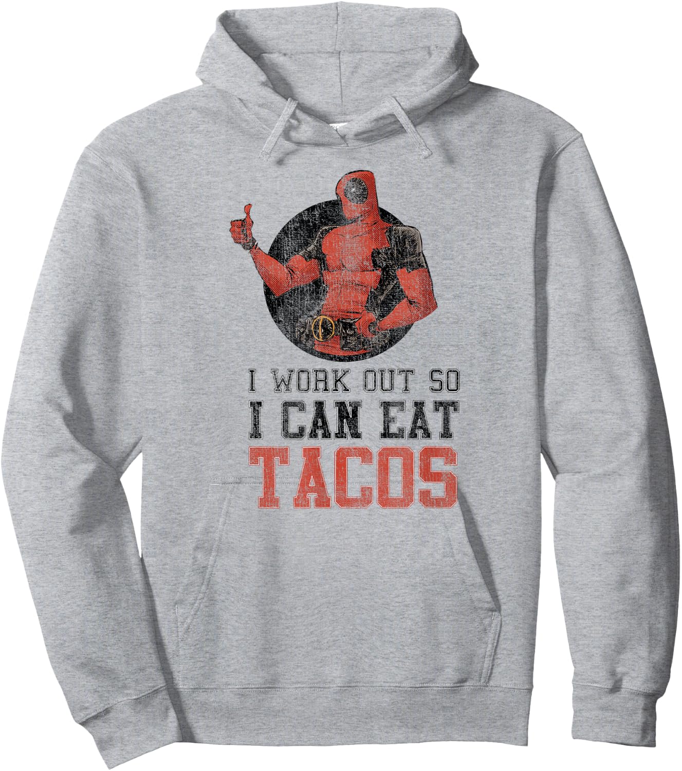 Marvel Deadpool Work Out Eat Tacos Graphic C1 Hoodie - Hoodie | Ash