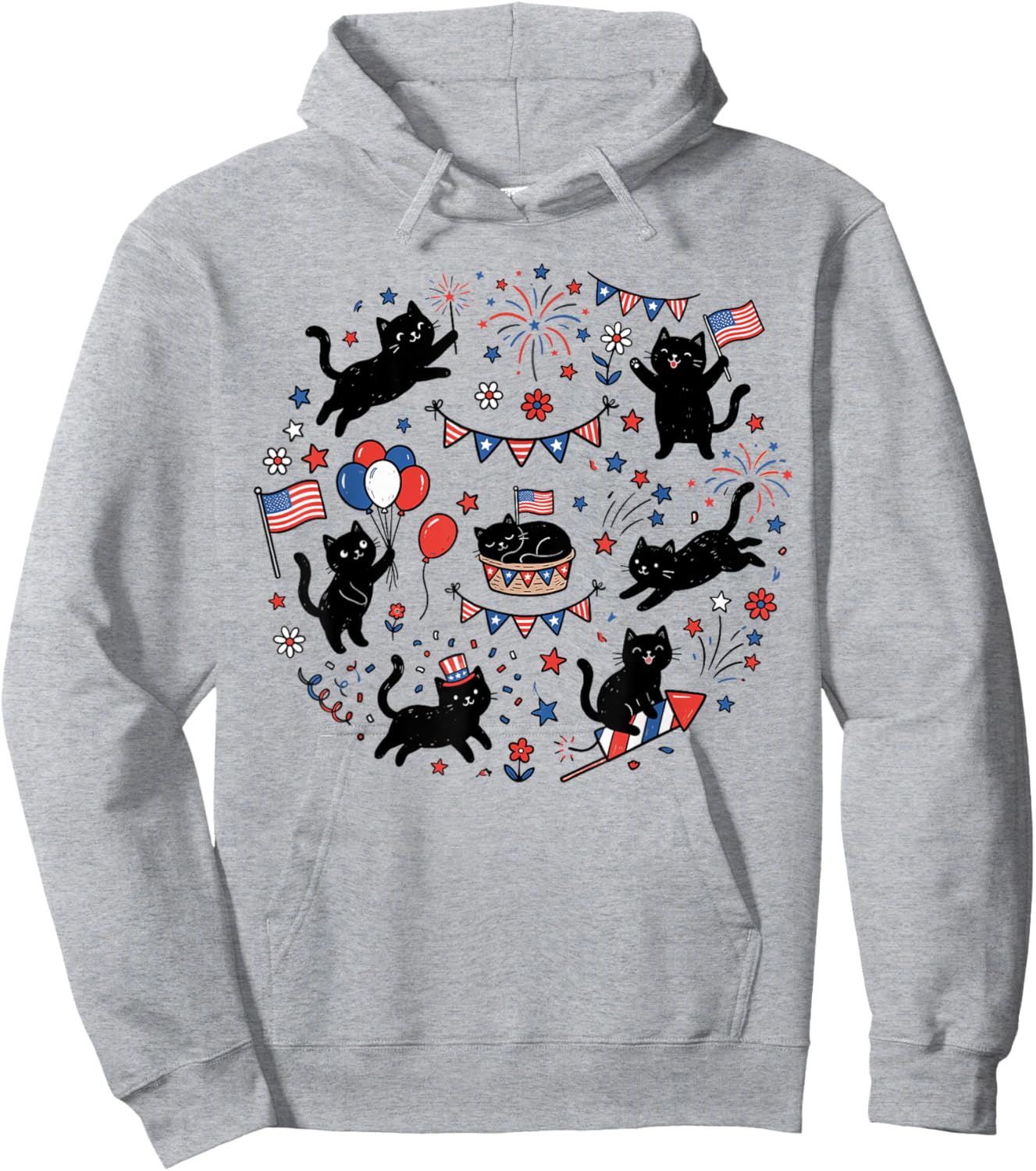 Cute July 4th Shirts , Funny Cat American Flag Hoodie - Hoodie | Ash