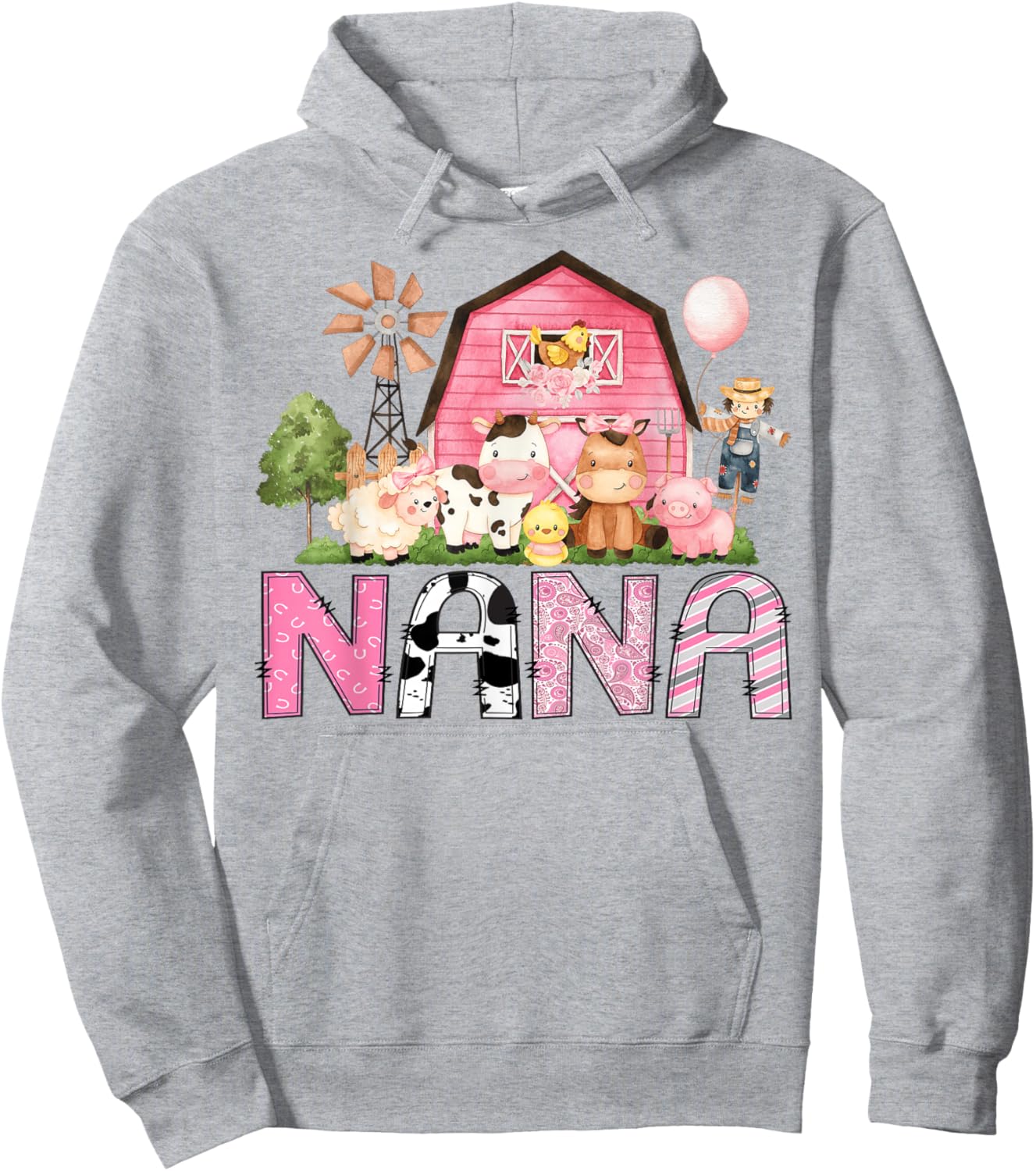 Nana Pink Farm Cow Lover Birthday Girl Matching Hoodie - Hoodie | Ash