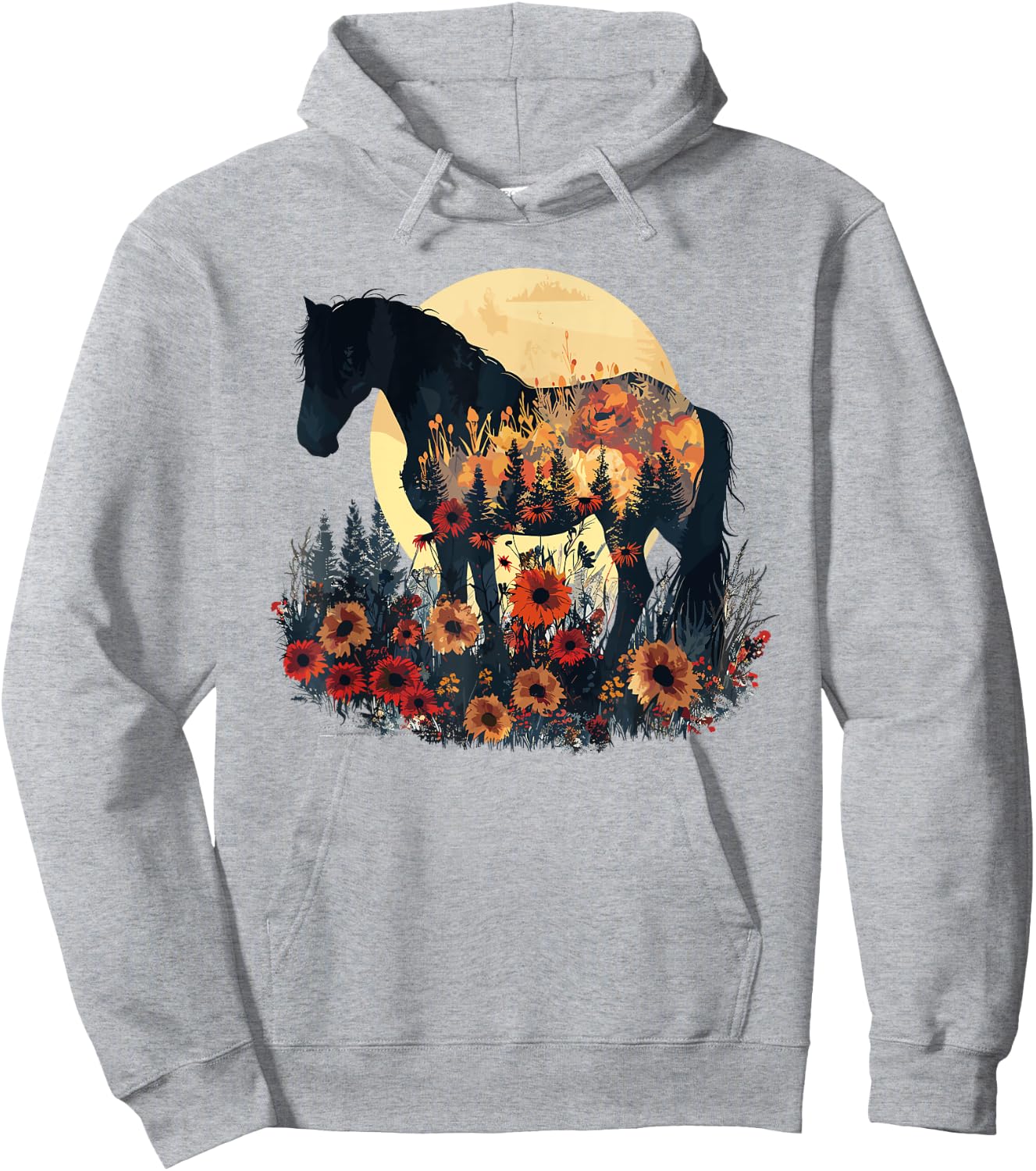 Horse Flowers Lover Nature Wildlife Pony Hoodie - Hoodie | Ash