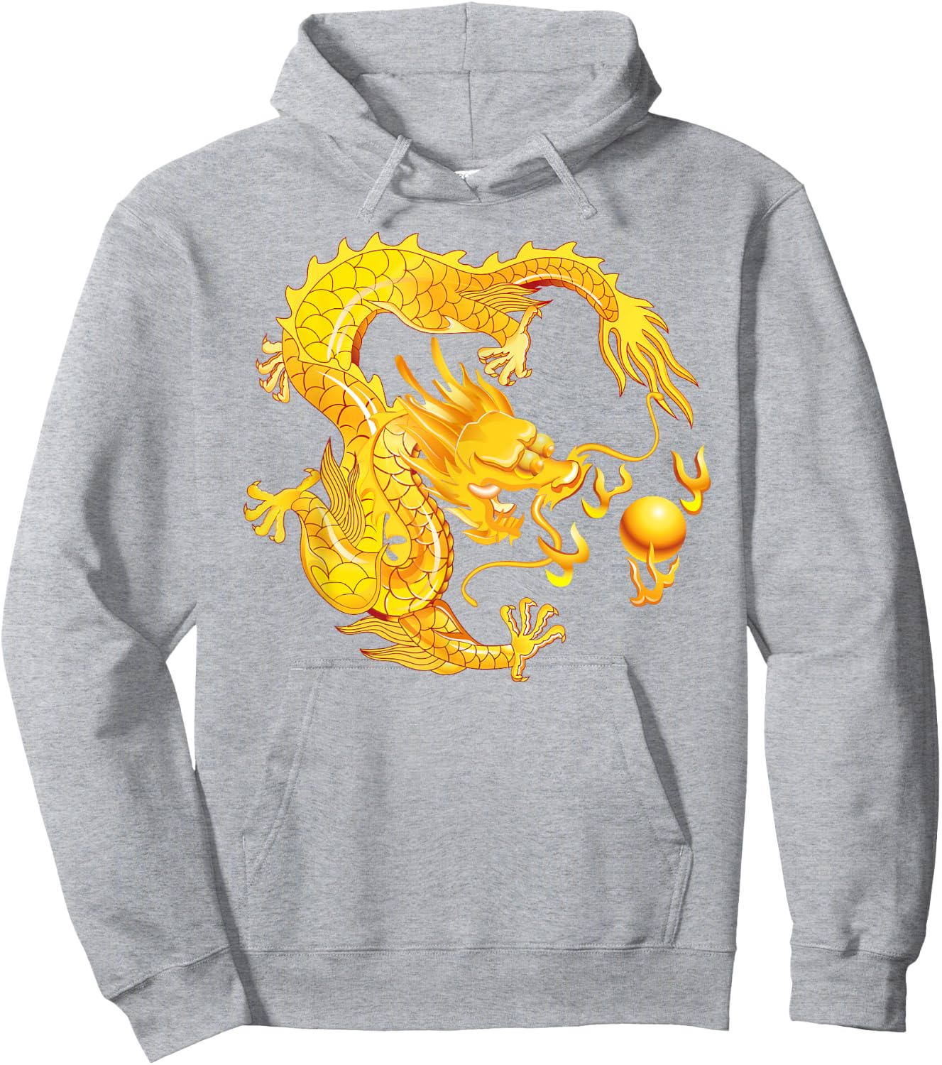 Fearless Golden Chinese Dragon Fire Ball Hoodie - Hoodie | Ash