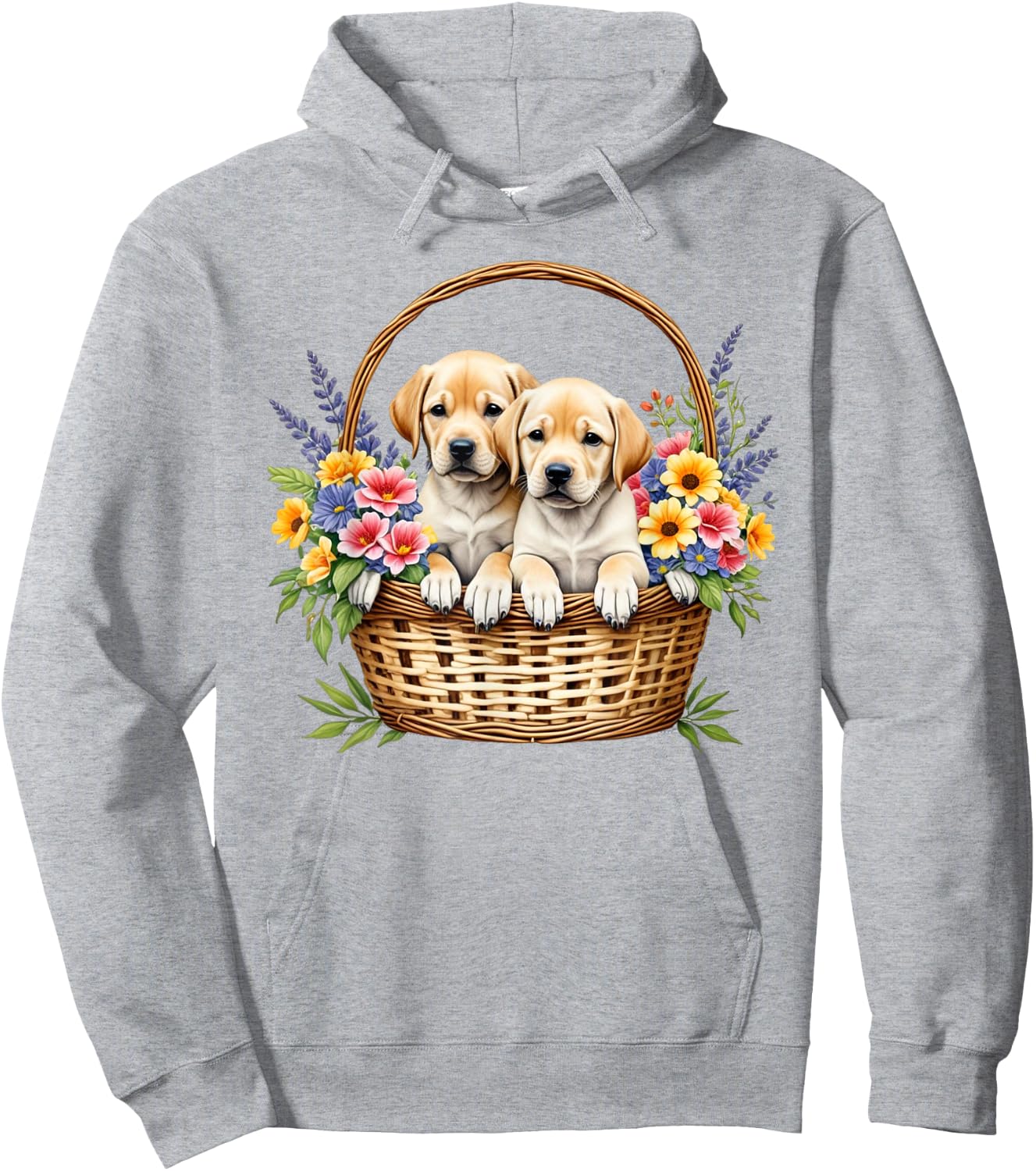 Labrador Dog Owner Puppies in a Basket Hoodie - Hoodie | Ash