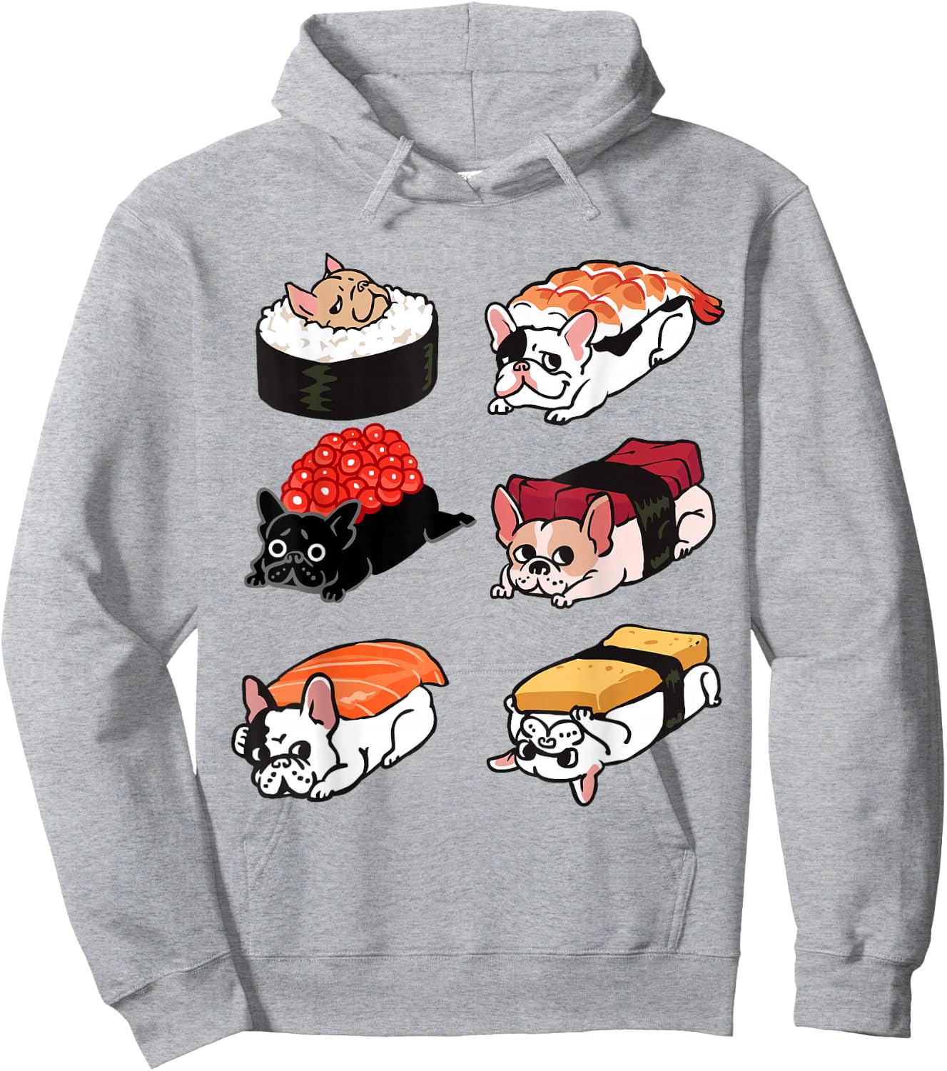 Sushi French Bulldog Funny T- by Huebucket Hoodie - Hoodie | Ash