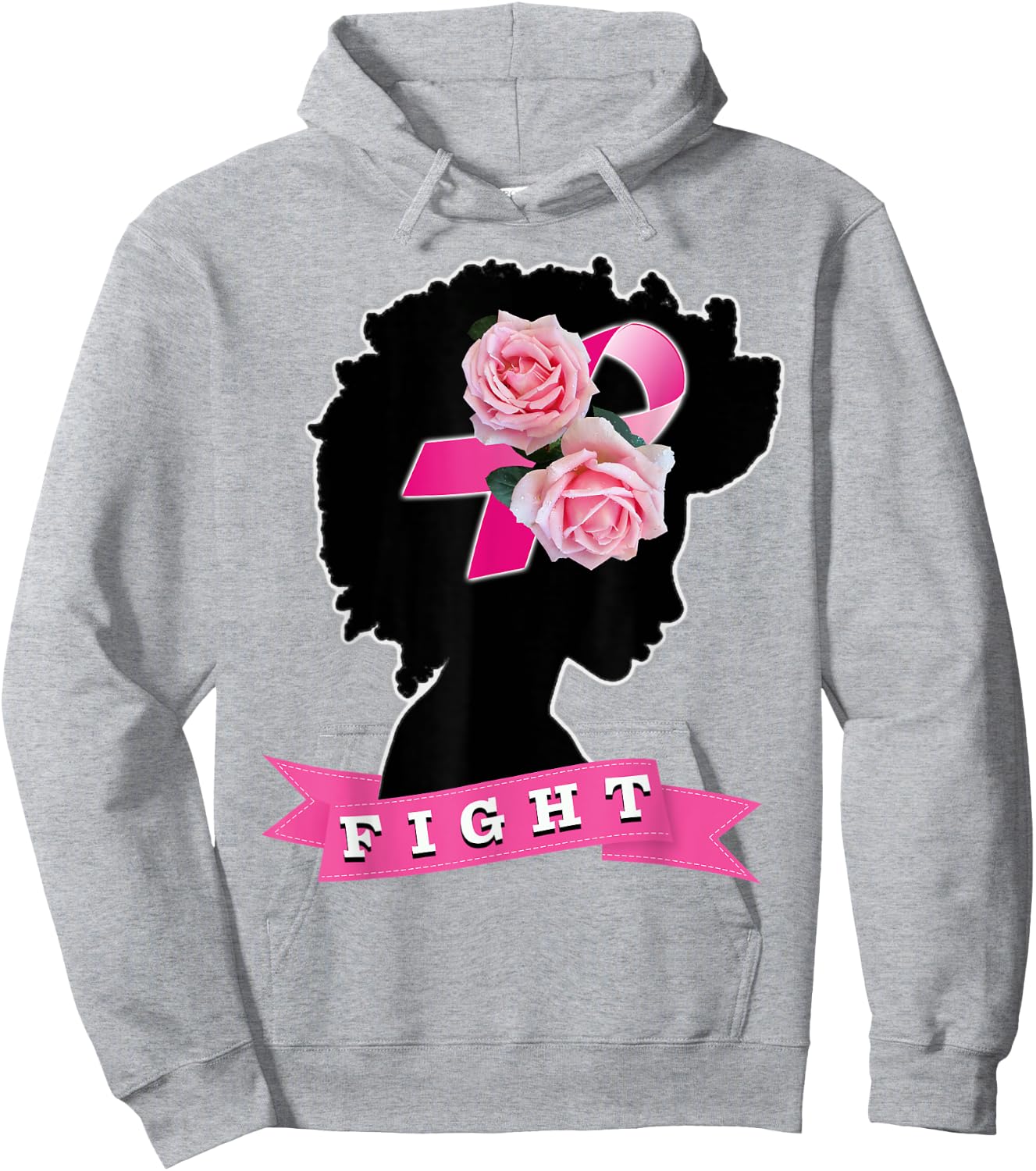 Black Women Breast Cancer Awareness Hoodie - Hoodie | Ash