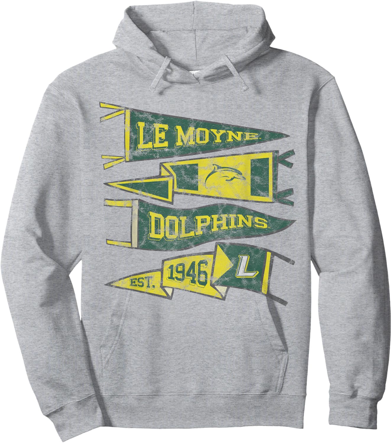Le Moyne College Dolphins Distressed Pennants Hoodie - Hoodie | Ash