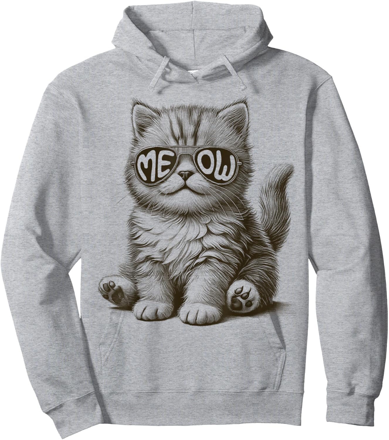 Funny Cat With Meow Sunglasses Cute Graphic Hoodie - Hoodie | Ash