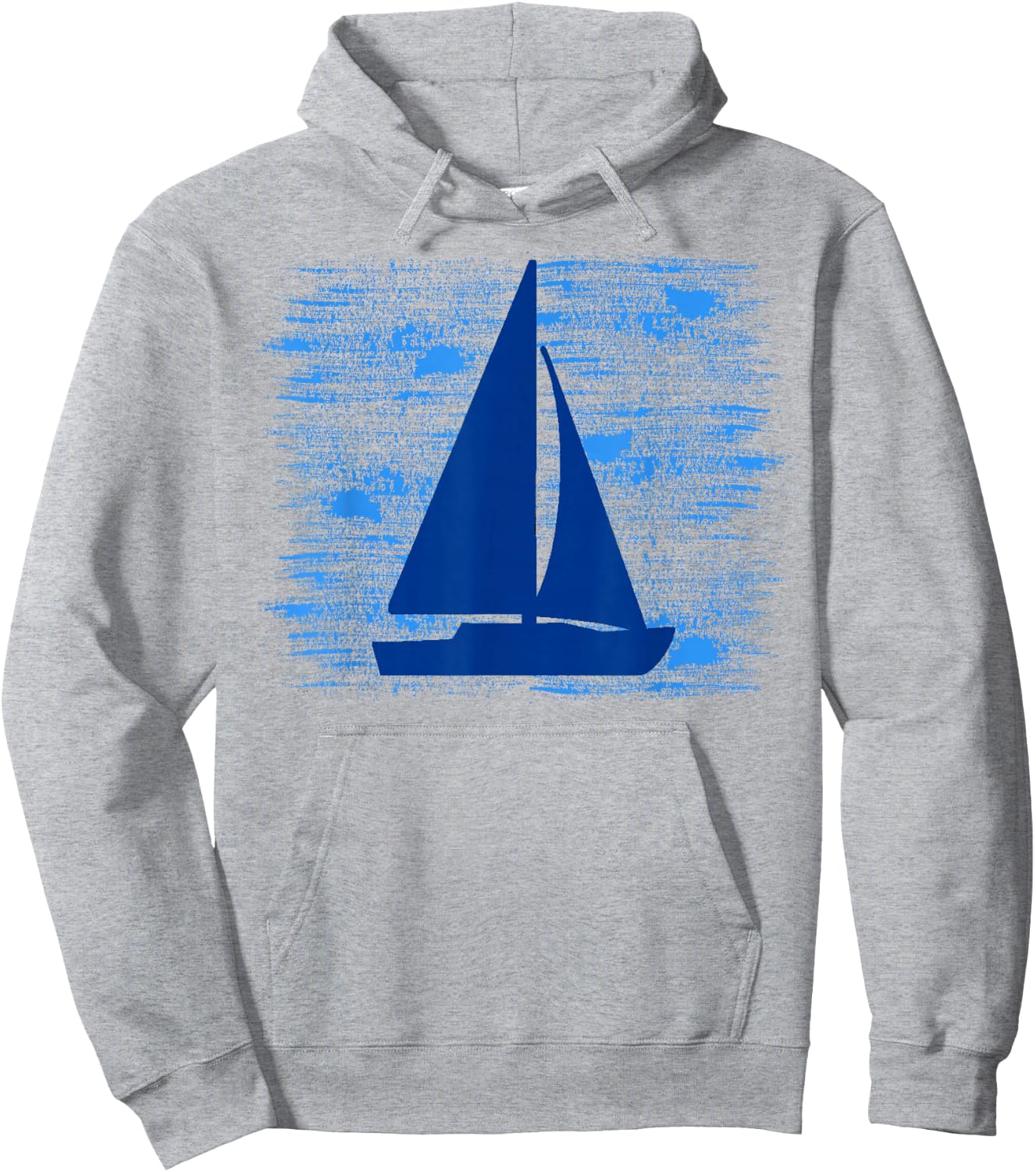 Simple Sail Boat On Blue Brush Strokes Nautical Hoodie - Hoodie | Ash