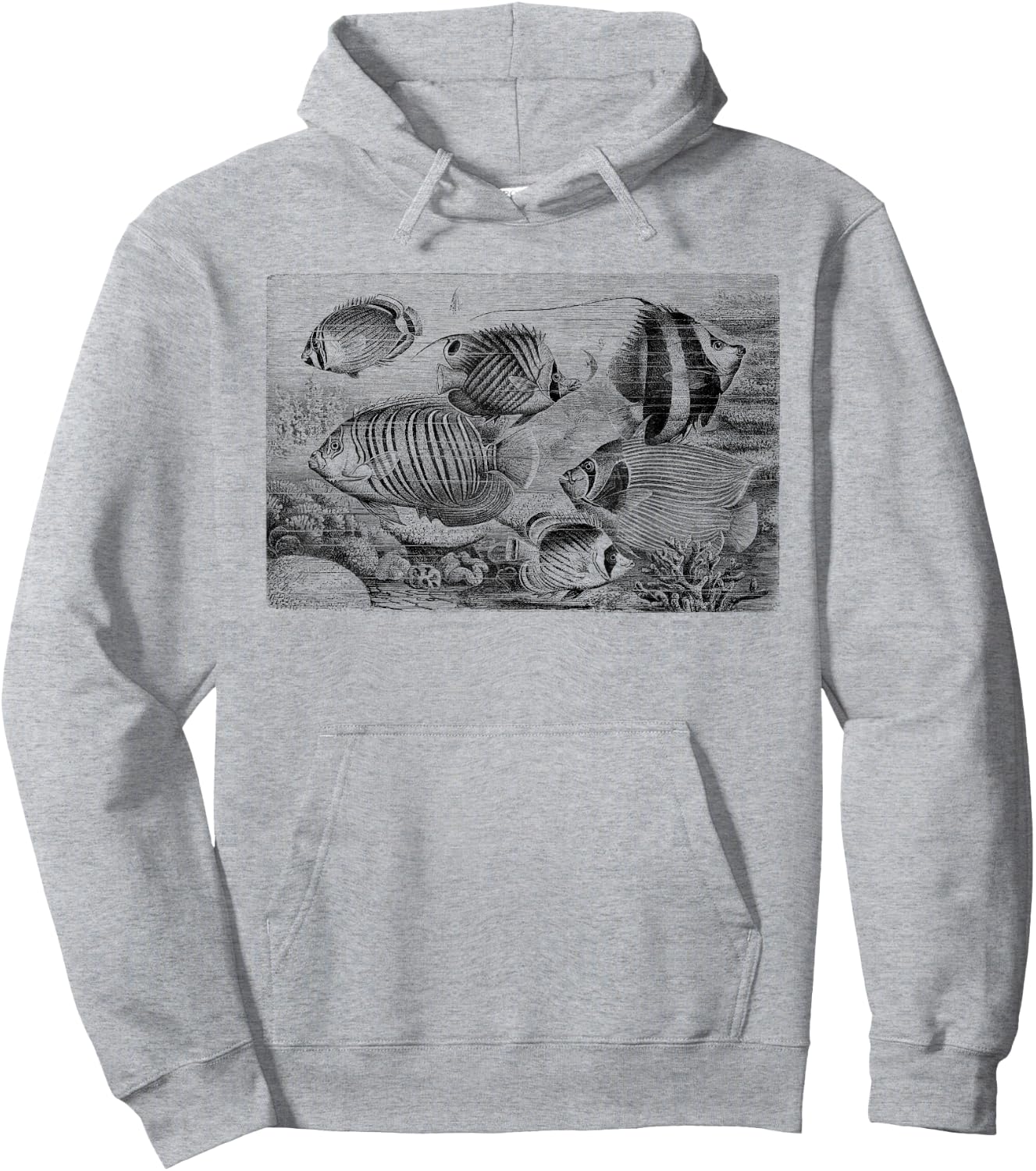 Vintage Tropical Fish Print Hoodie - Hoodie | Ash