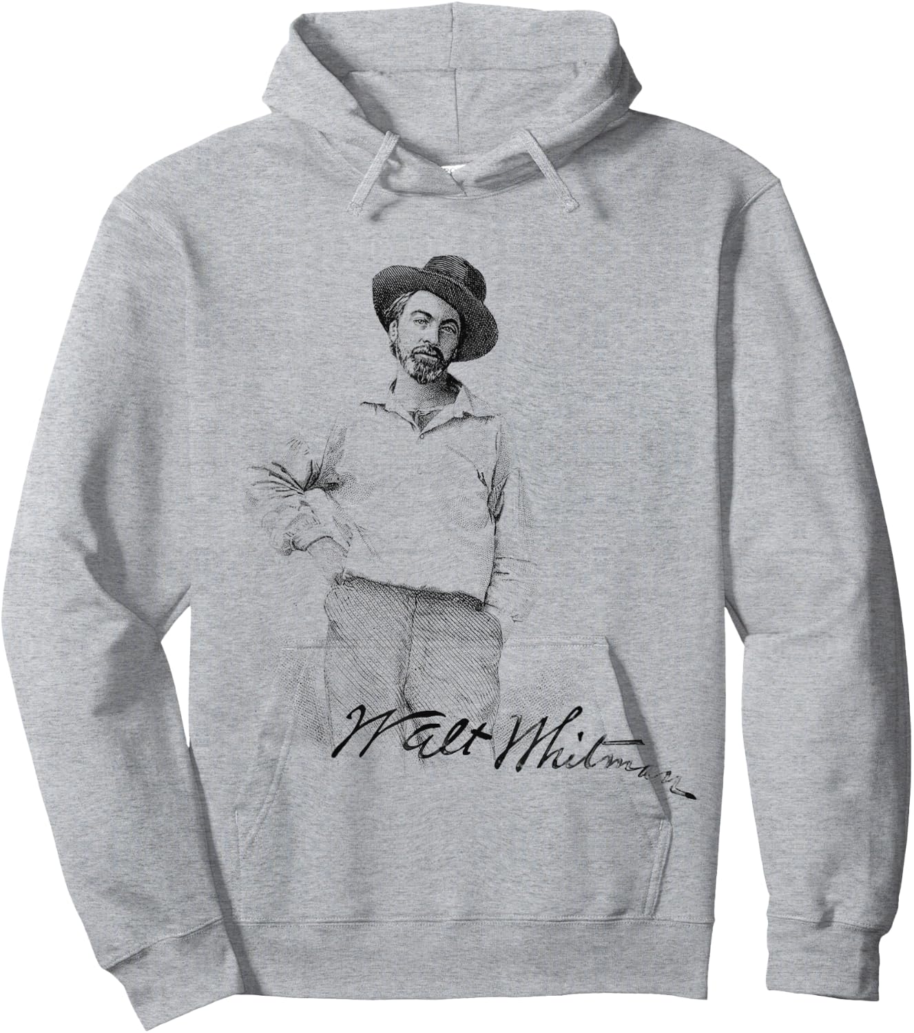 Walt Whitman Portrait with Signature Graphic Hoodie - Hoodie | Ash