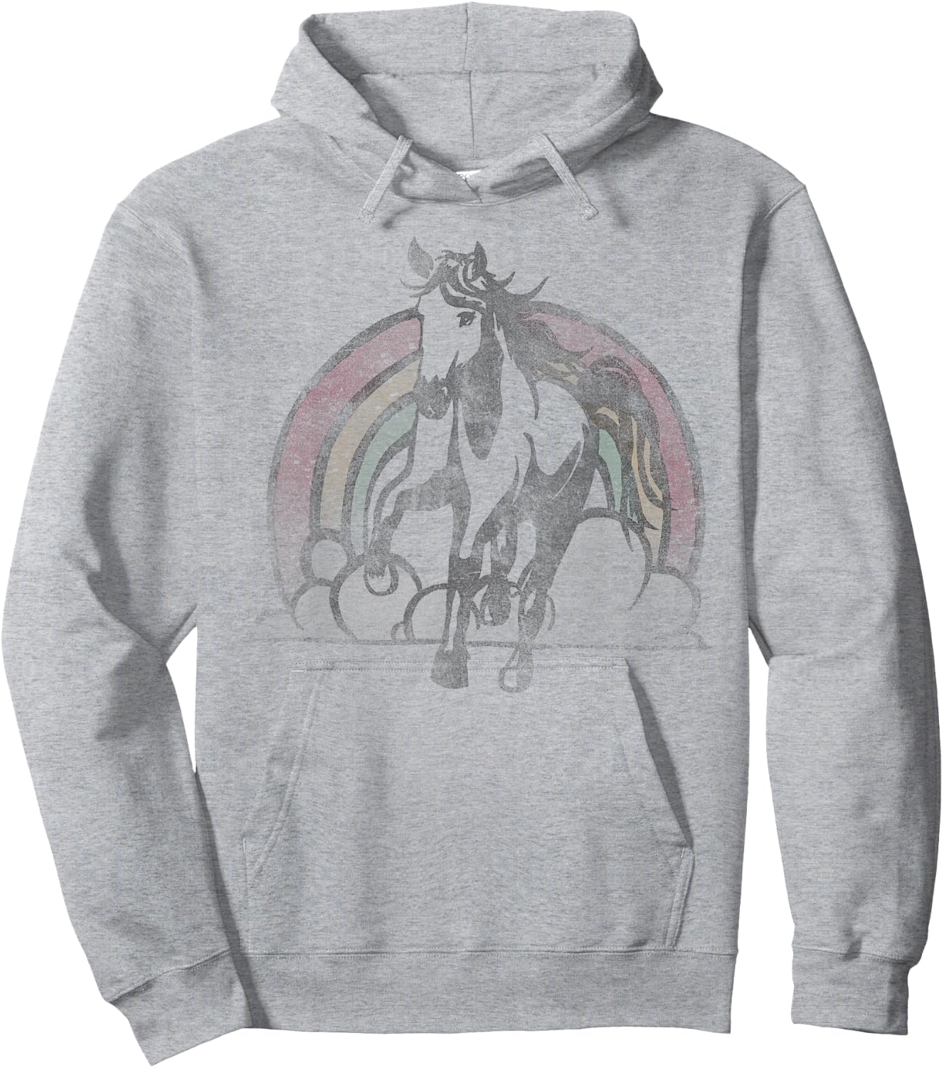 Retro Rainbow Horse Vintage Faded Hoodie - Hoodie | Ash
