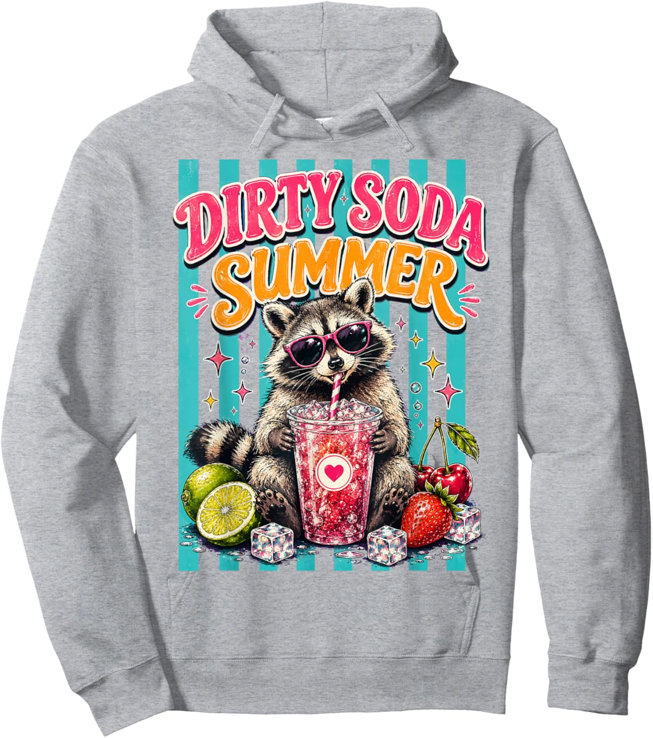 Dirty Soda Summer Retro Raccoon Hoodie - Hoodie | Ash
