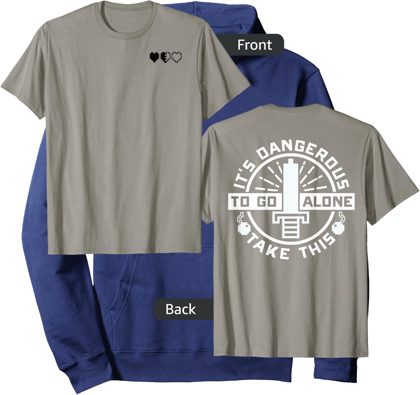 Legend of Zelda Three Heart Quote Back Graphic Hoodie - Hoodie | Navy