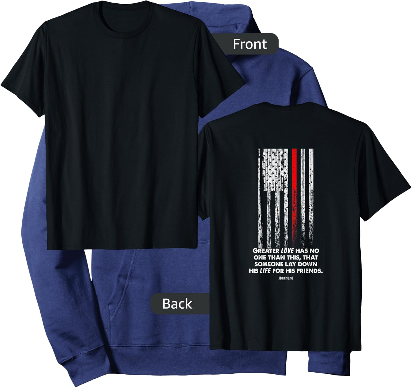 Thin Red Line Firefighter Bible Verse Christian Hoodie - Hoodie | Navy