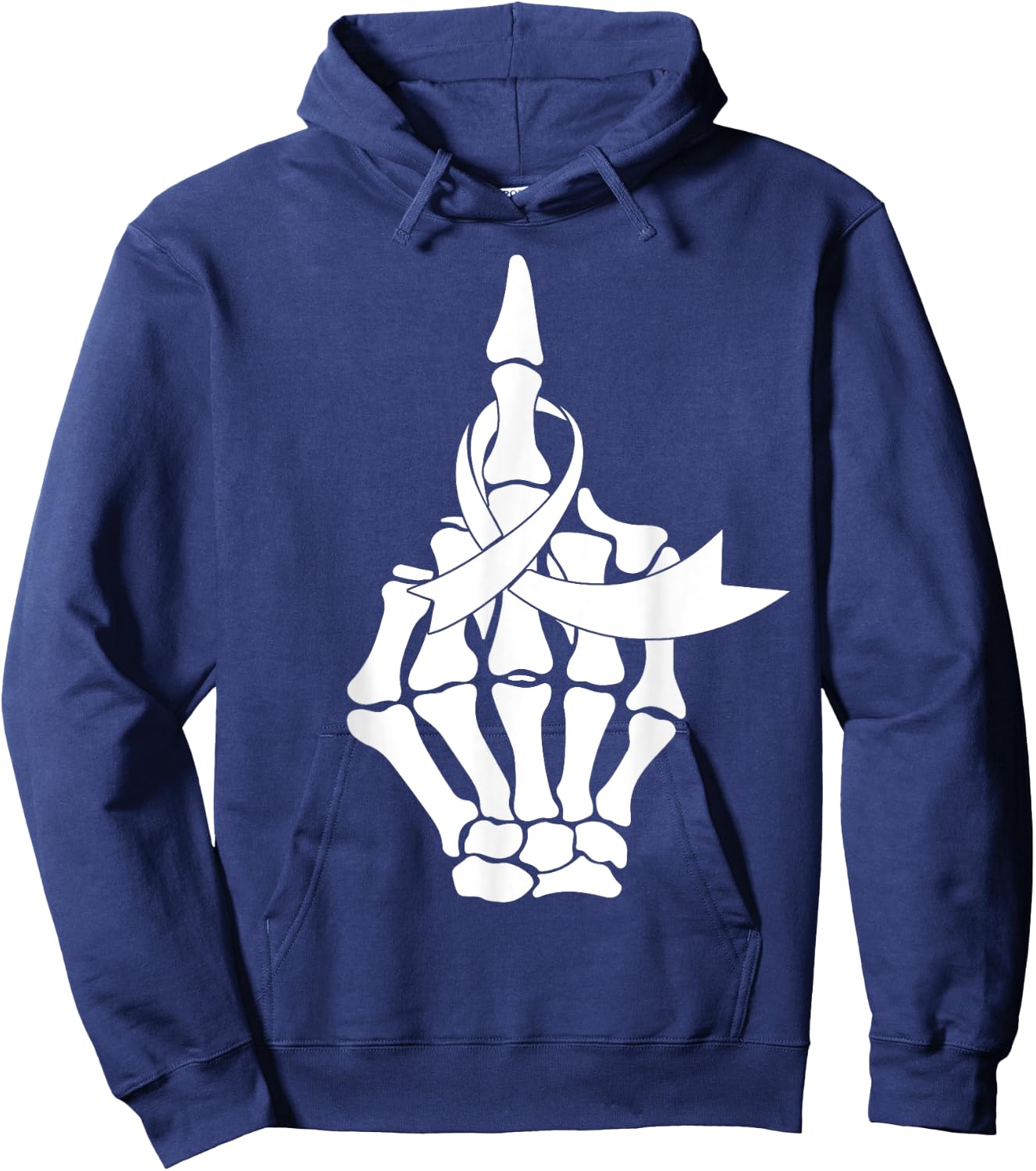 Fuck Lung Cancer Middle Finger White Ribbon Hoodie - Hoodie | Navy