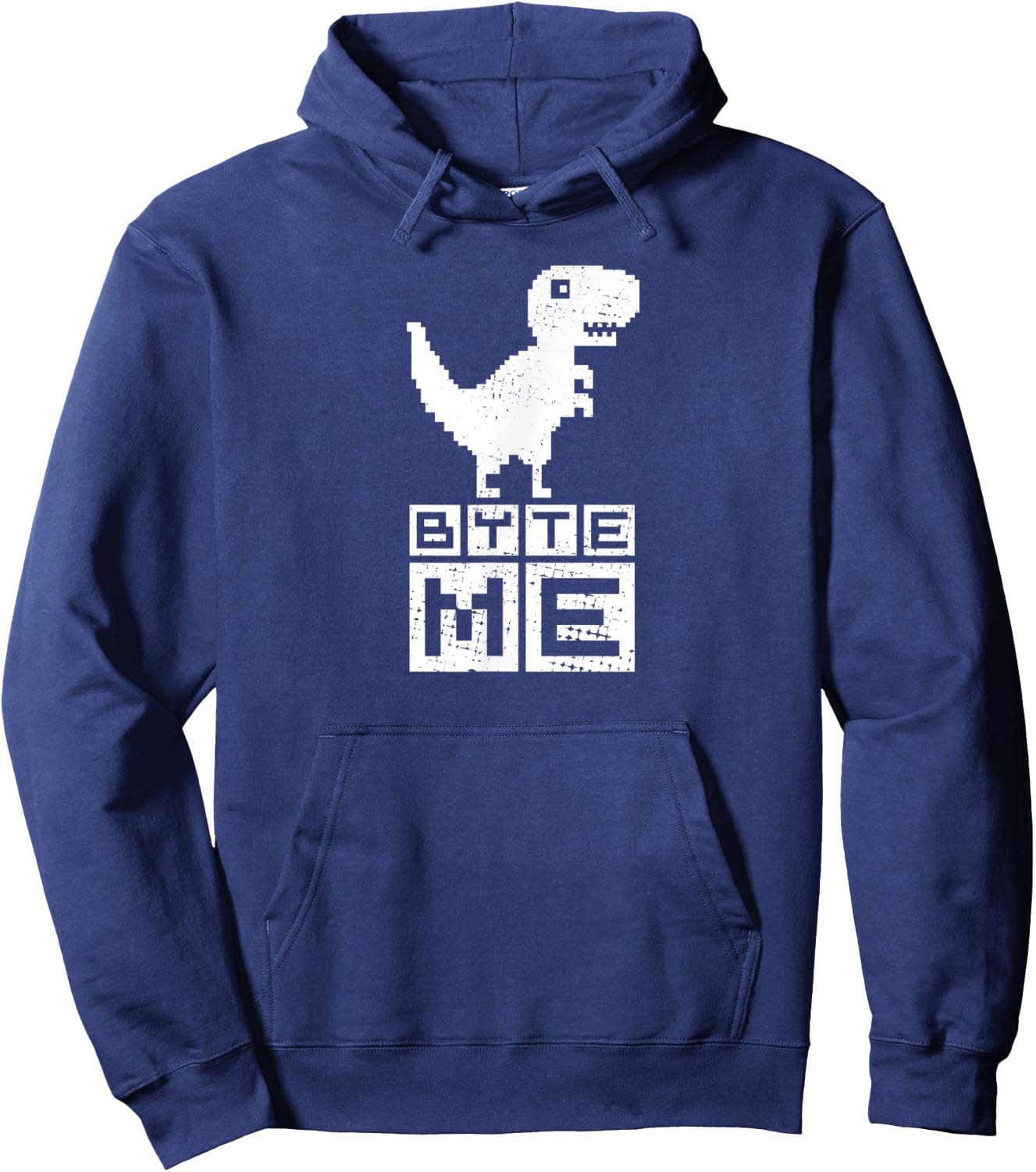 Byte Me Cute Pixel Dinosaur for Coding Geeks Hoodie - Hoodie | Navy
