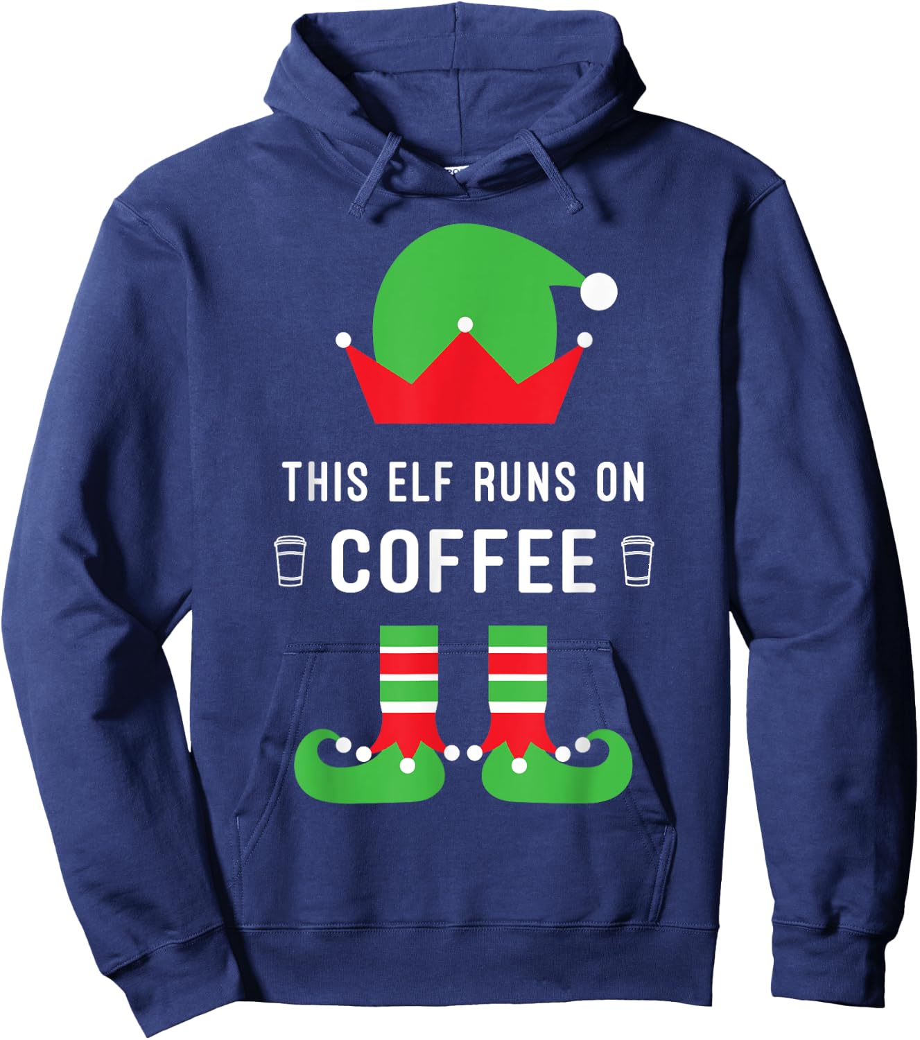 This Elf Runs On Coffee Funny Christmas Hoodie - Hoodie | Navy