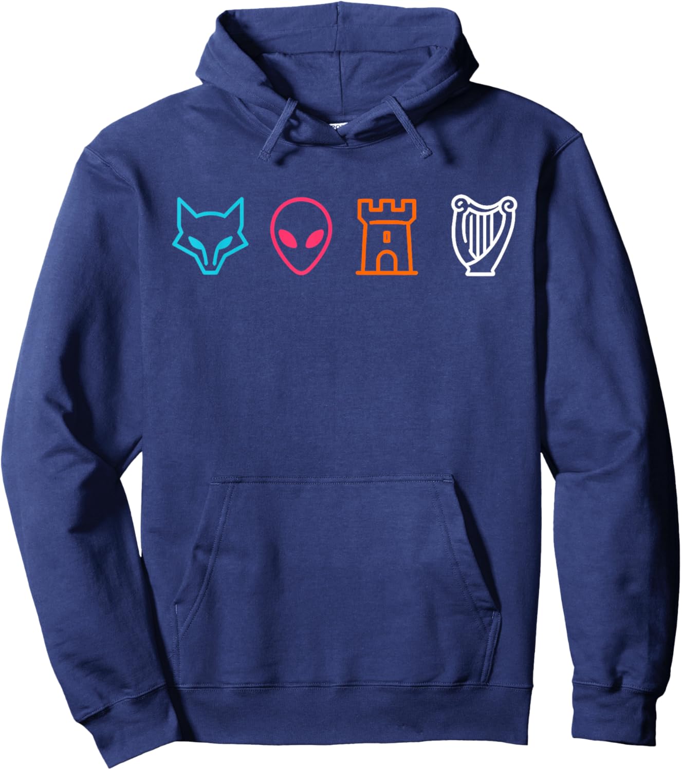 Funny Fox Alien Castle Harp Hoodie - Hoodie | Navy