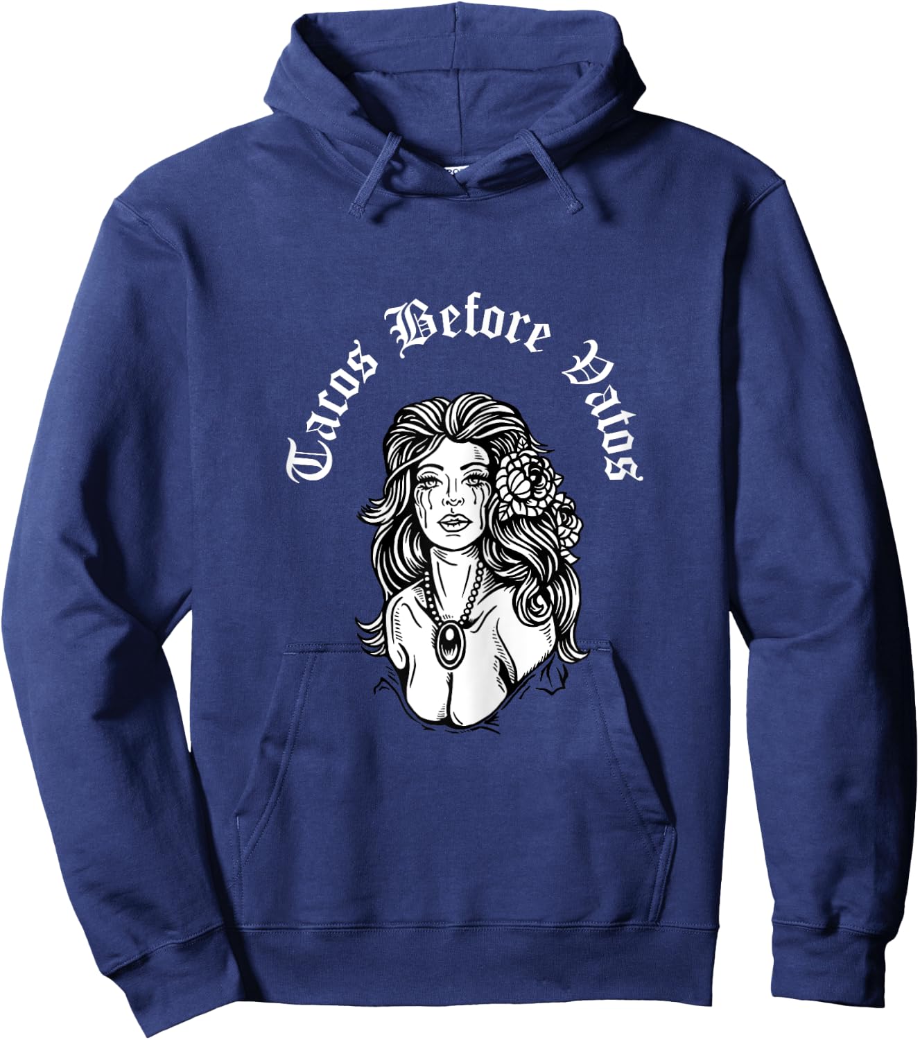 Proud Chingona Club Tacos before Vatos Chola - Women's X-Small Black Short Sleeve Classic Fit Cotton 65% Polyester 35% Retro Graphic Blended Fabric Hoodie - Hoodie | Navy