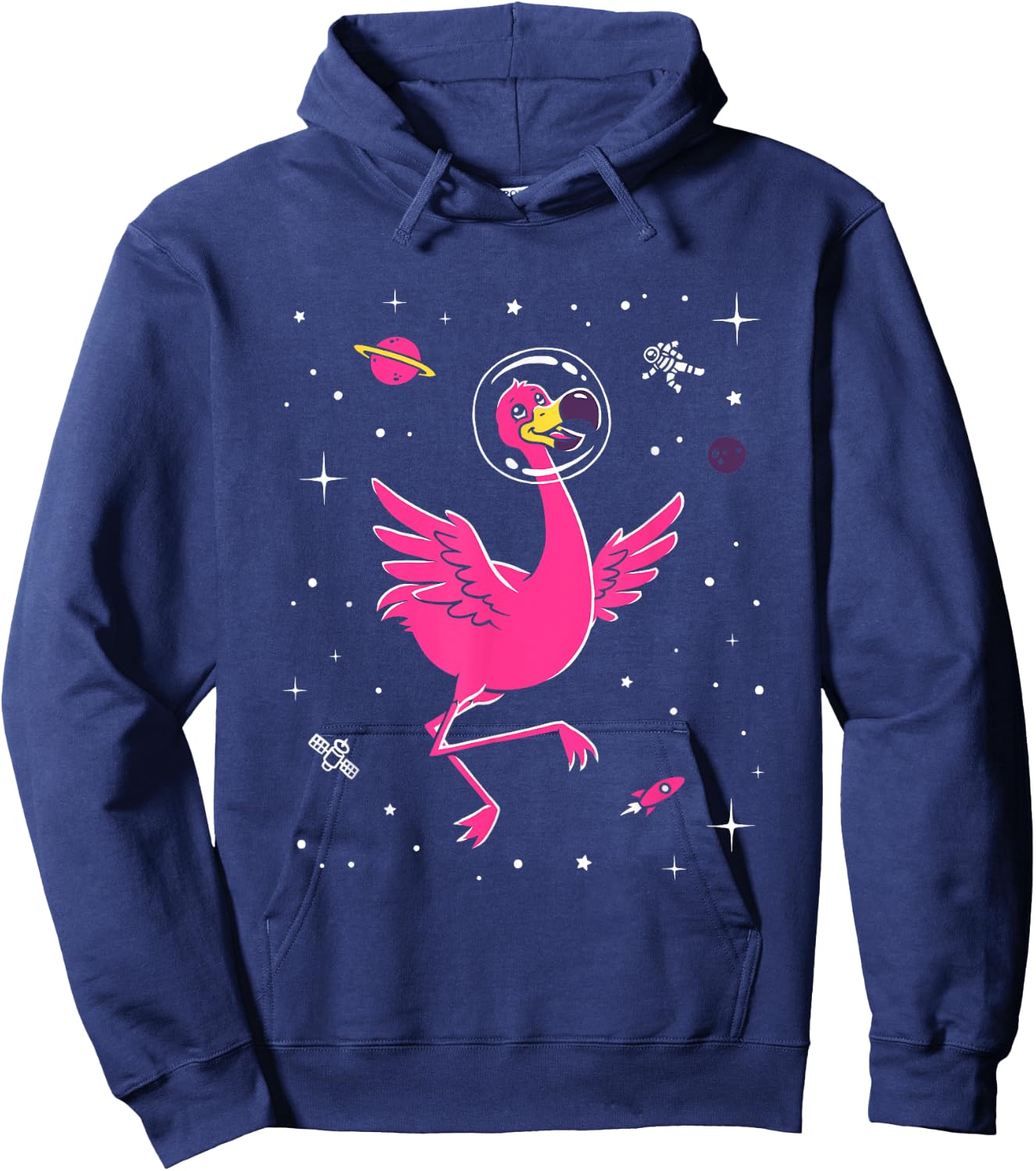 Flamingo In Space - Cute Cartoon Bird Hoodie - Hoodie | Navy