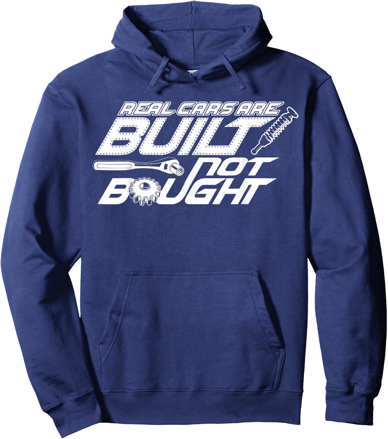 Real Cars are Built Not Bought - Car Guy Garage Hoodie - Hoodie | Navy