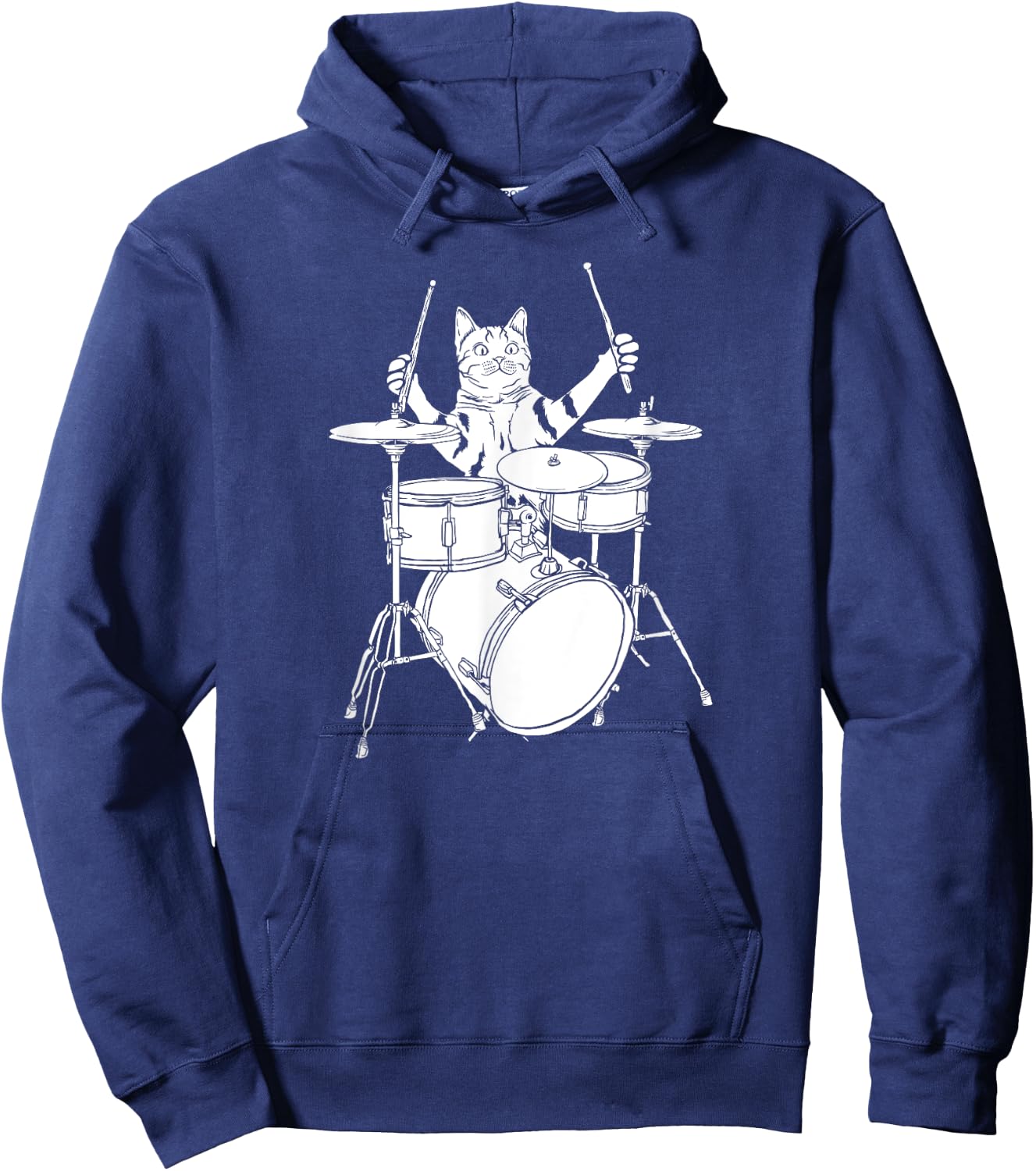 Funny Cat Playing Drums Drum Kit Hoodie - Hoodie | Navy