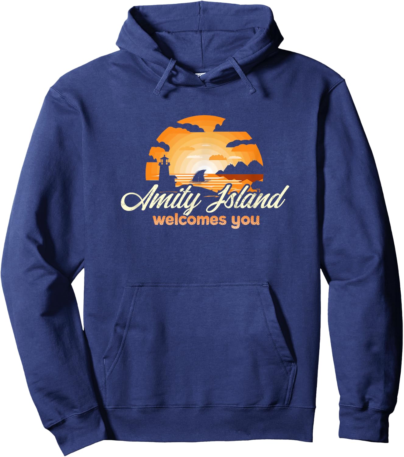Amity Island Welcomes You Sunset Funny Shark Hoodie - Hoodie | Navy
