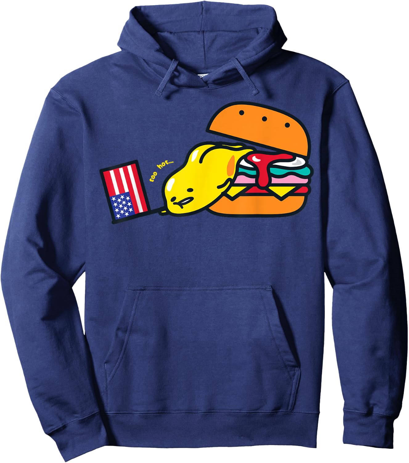 Gudetama Summer Too Hot USA Hamburger Hoodie - Hoodie | Navy